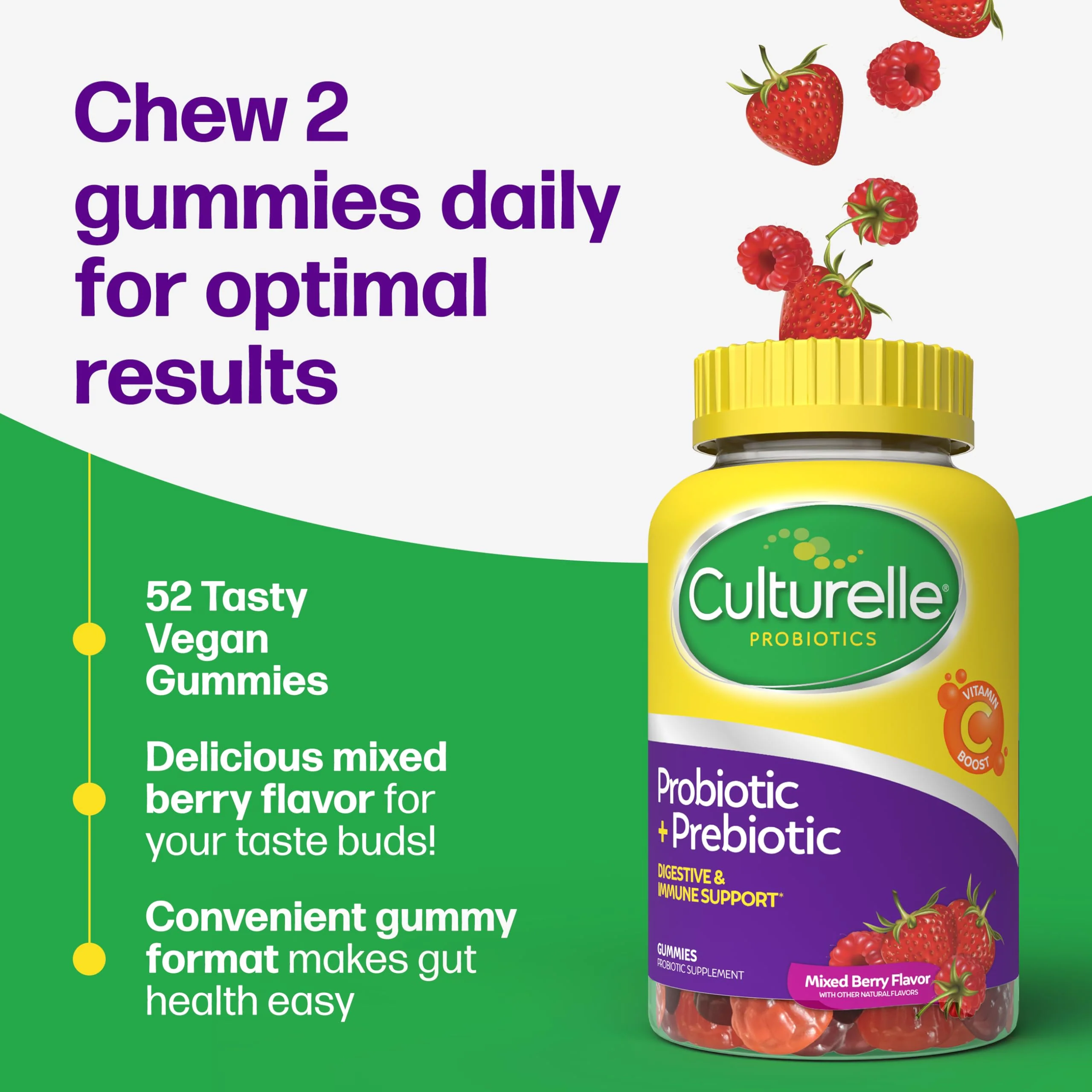 Culturelle Daily Probiotic Gummies for Women & Men, Berry Flavor, 52 Count, Naturally-Sourced Daily Probiotic + Prebiotic for Digestive Health, Non-GMO & Vegan - Image 6