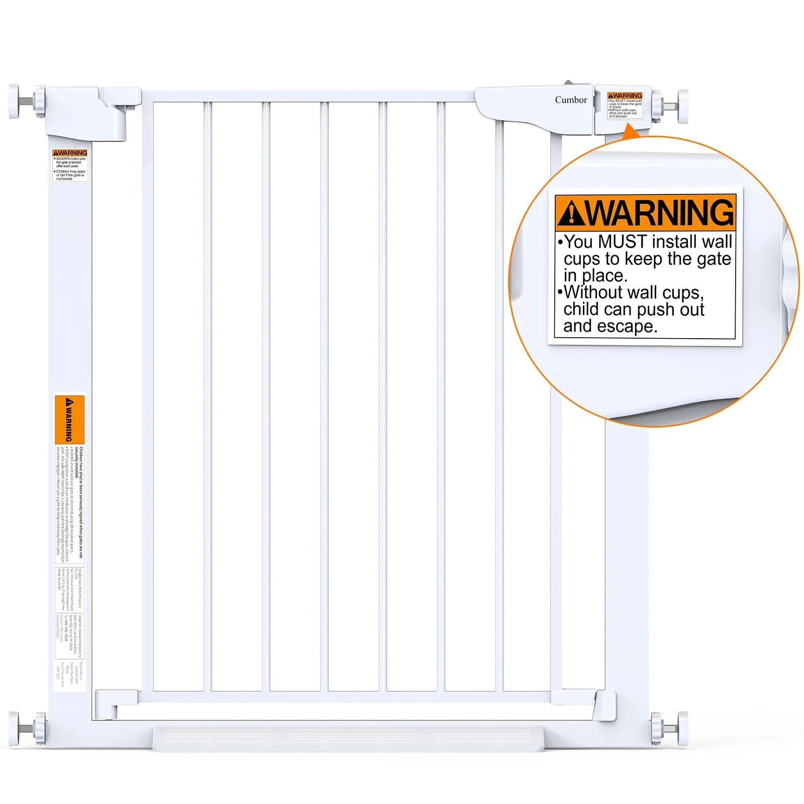 Cumbor 43.5" Auto Close Safety Baby Gate, Extra Tall and Wide Child Gate, Easy Walk Thru Durability Dog Gate for The House, Stairs, Doorways. Includes 4 Wall Cups, 2.75-Inch and 8.25-Inch Extension, W - Image 2