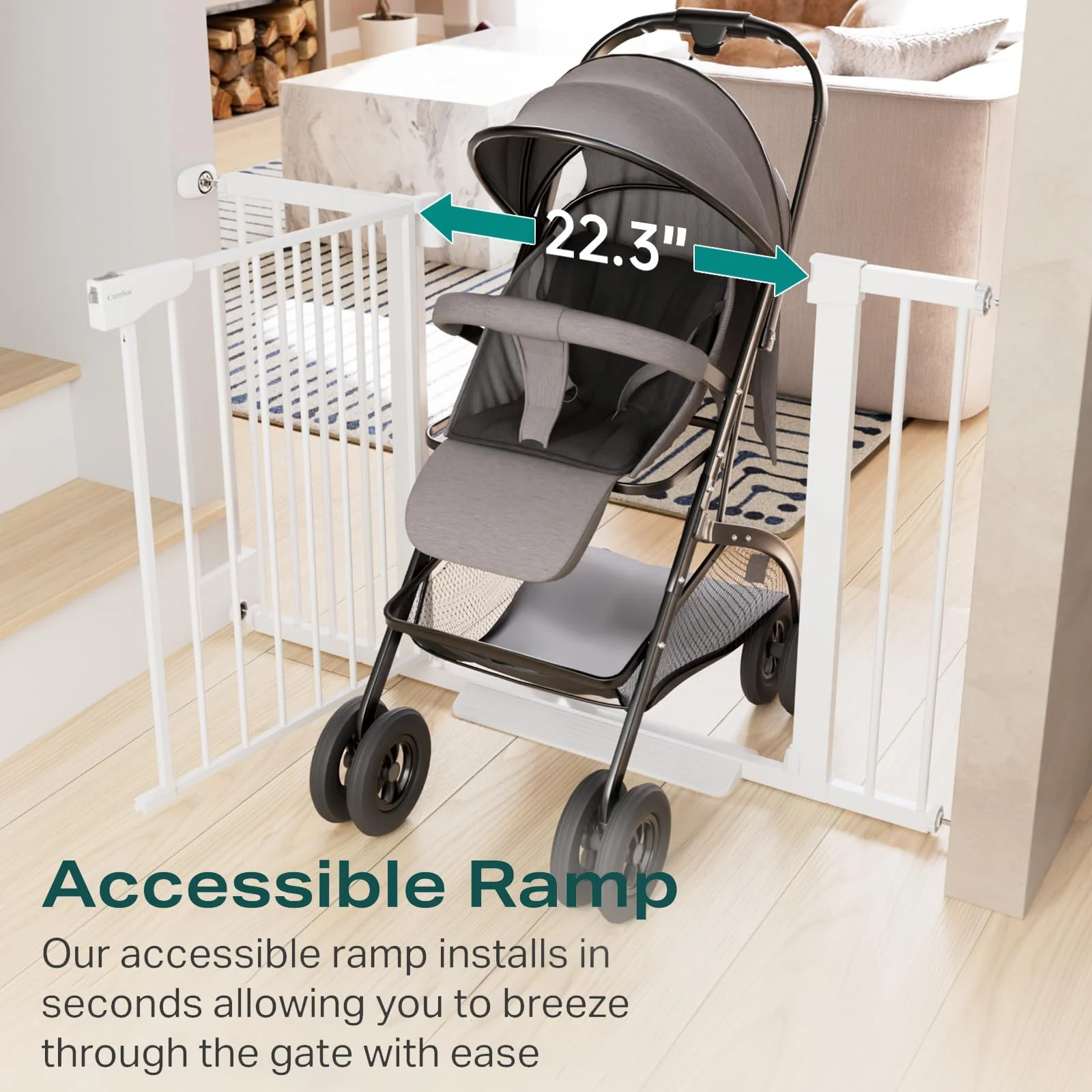 Cumbor 43.5" Auto Close Safety Baby Gate, Extra Tall and Wide Child Gate, Easy Walk Thru Durability Dog Gate for The House, Stairs, Doorways. Includes 4 Wall Cups, 2.75-Inch and 8.25-Inch Extension, W - Image 6