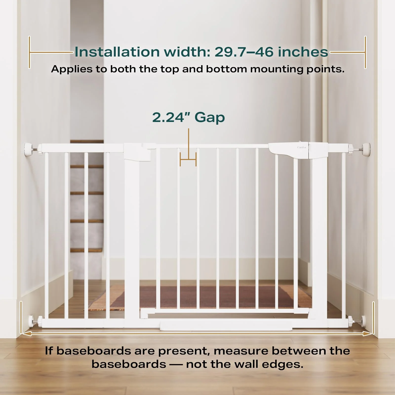 Cumbor 43.5" Auto Close Safety Baby Gate, Extra Tall and Wide Child Gate, Easy Walk Thru Durability Dog Gate for The House, Stairs, Doorways. Includes 4 Wall Cups, 2.75-Inch and 8.25-Inch Extension, W - Image 8