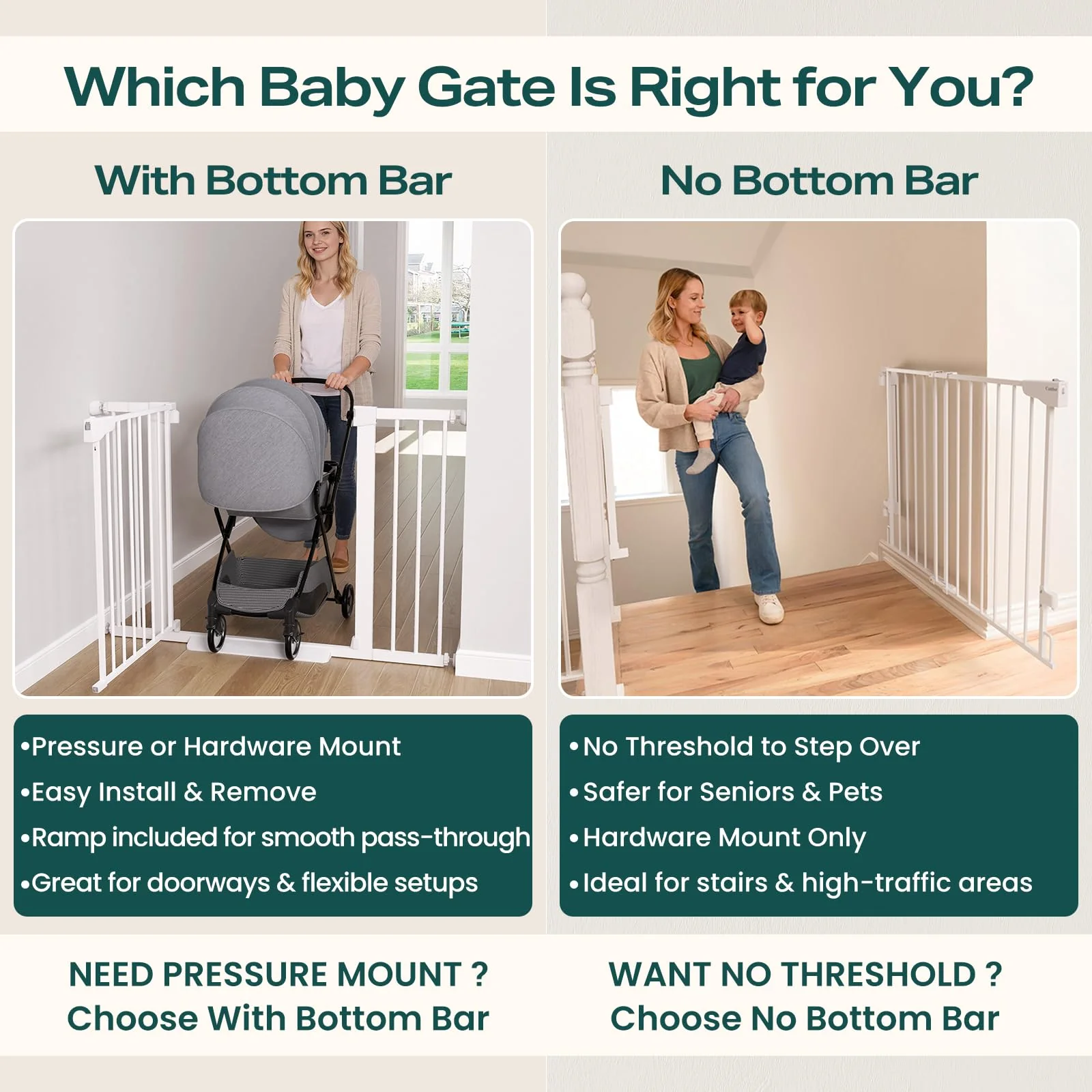 Cumbor 43.5" Auto Close Safety Baby Gate, Extra Tall and Wide Child Gate, Easy Walk Thru Durability Dog Gate for The House, Stairs, Doorways. Includes 4 Wall Cups, 2.75-Inch and 8.25-Inch Extension, W - Image 9