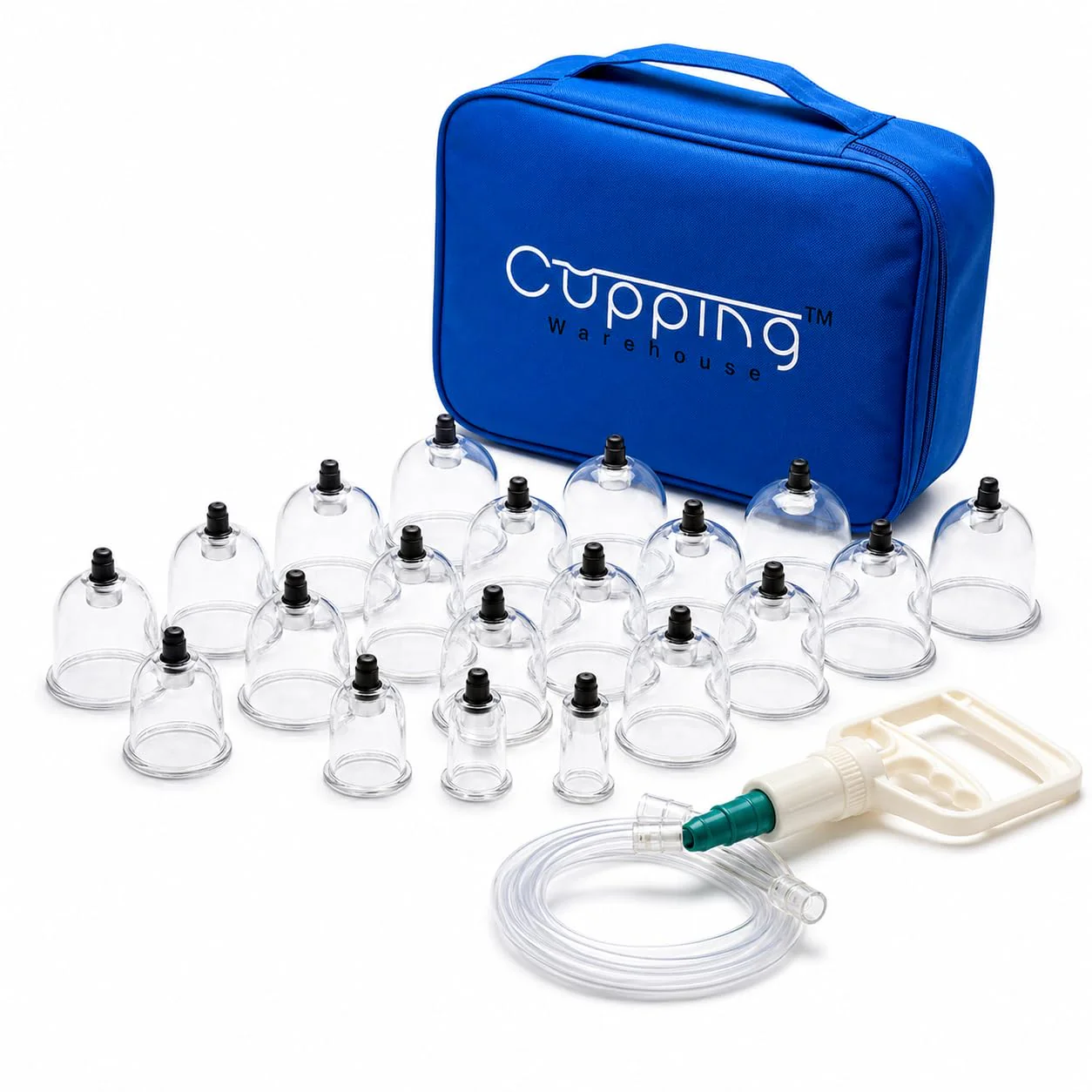 Cupping Warehouse TM Cupping Warehouse 20 Poly Professional Cupping Therapy Set – 20 Vacuum Cups with Pump Gun, Extension Tube for Massage Therapy, Myofascial Release, Pain Relief