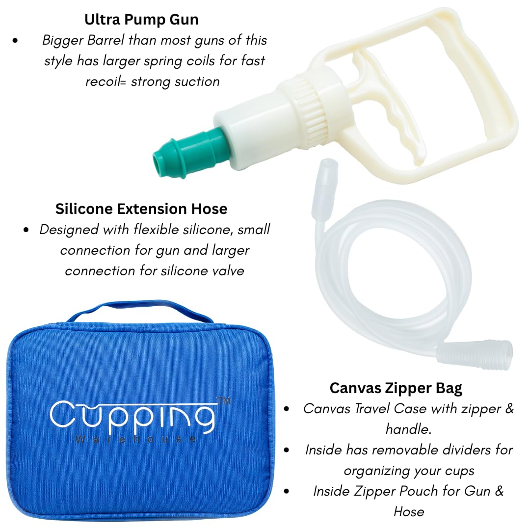 Cupping Warehouse TM Cupping Warehouse 20 Poly Professional Cupping Therapy Set – 20 Vacuum Cups with Pump Gun, Extension Tube for Massage Therapy, Myofascial Release, Pain Relief - Image 5