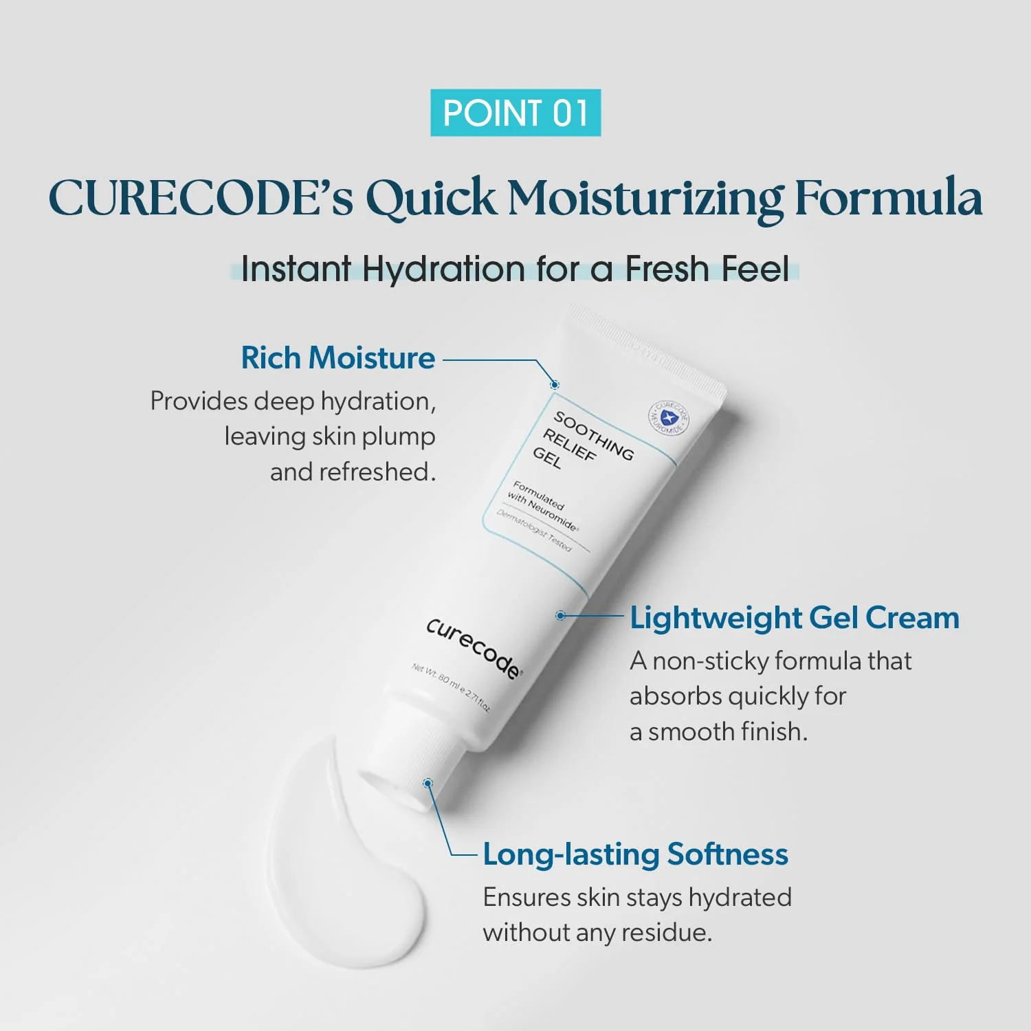 CURECODE Soothing Relief Gel Moisturizer 80ml (2.71 Fl Oz) Korean Skin-Biome Science with Neuromide, Ceramides for Calming, Hydration with Skin Barrier, Pore Refinement, and Gentle for All Ages - Image 7