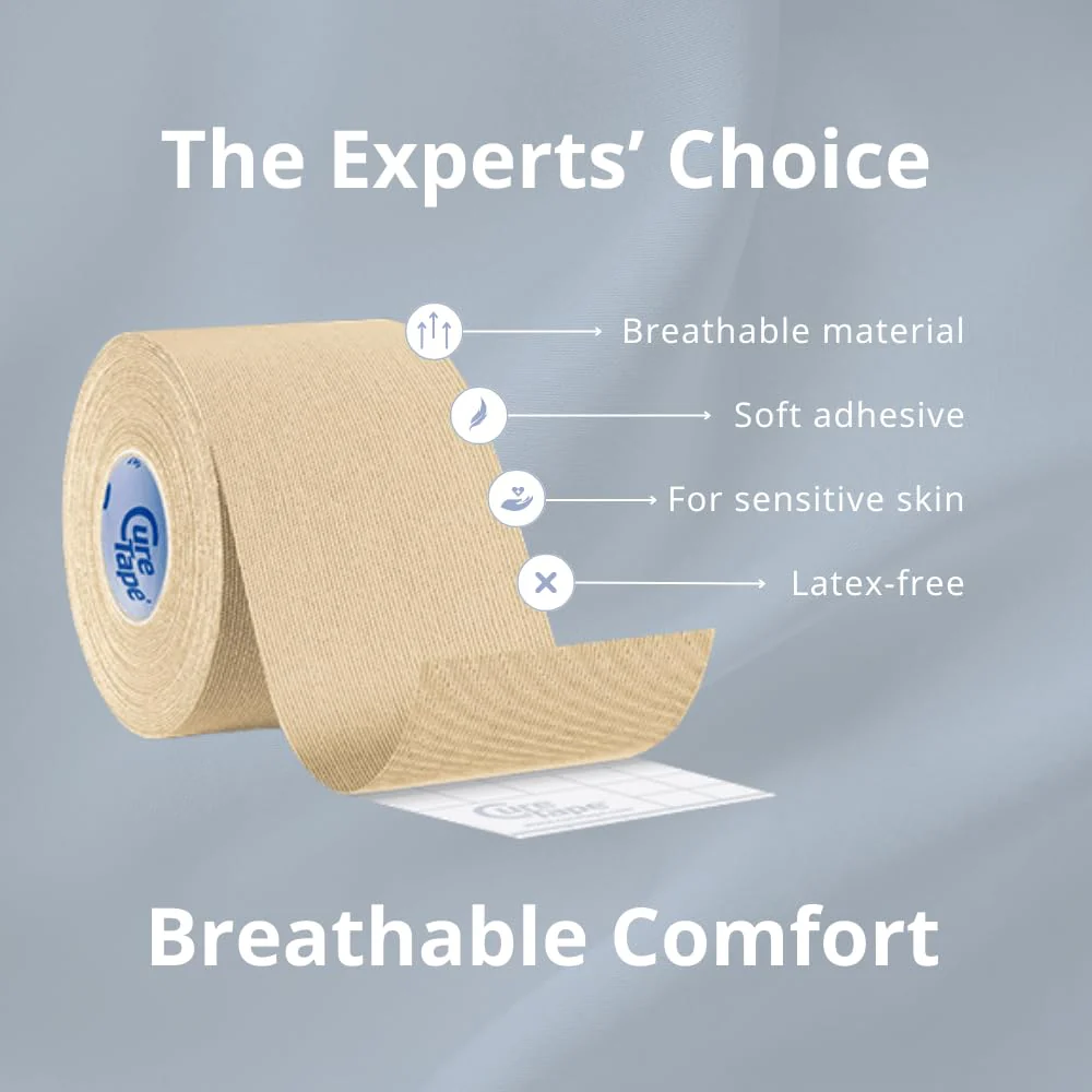 CureTape Gentle Sensitive Kinesiology Tape with Gentle Adhesion | Hypoallergenic Water Resistant K Tape | for Sensitive Skin, Elderly or Children | Gentle to Remove | 1 Roll of 5cm Wide Muscle Tape - Image 5
