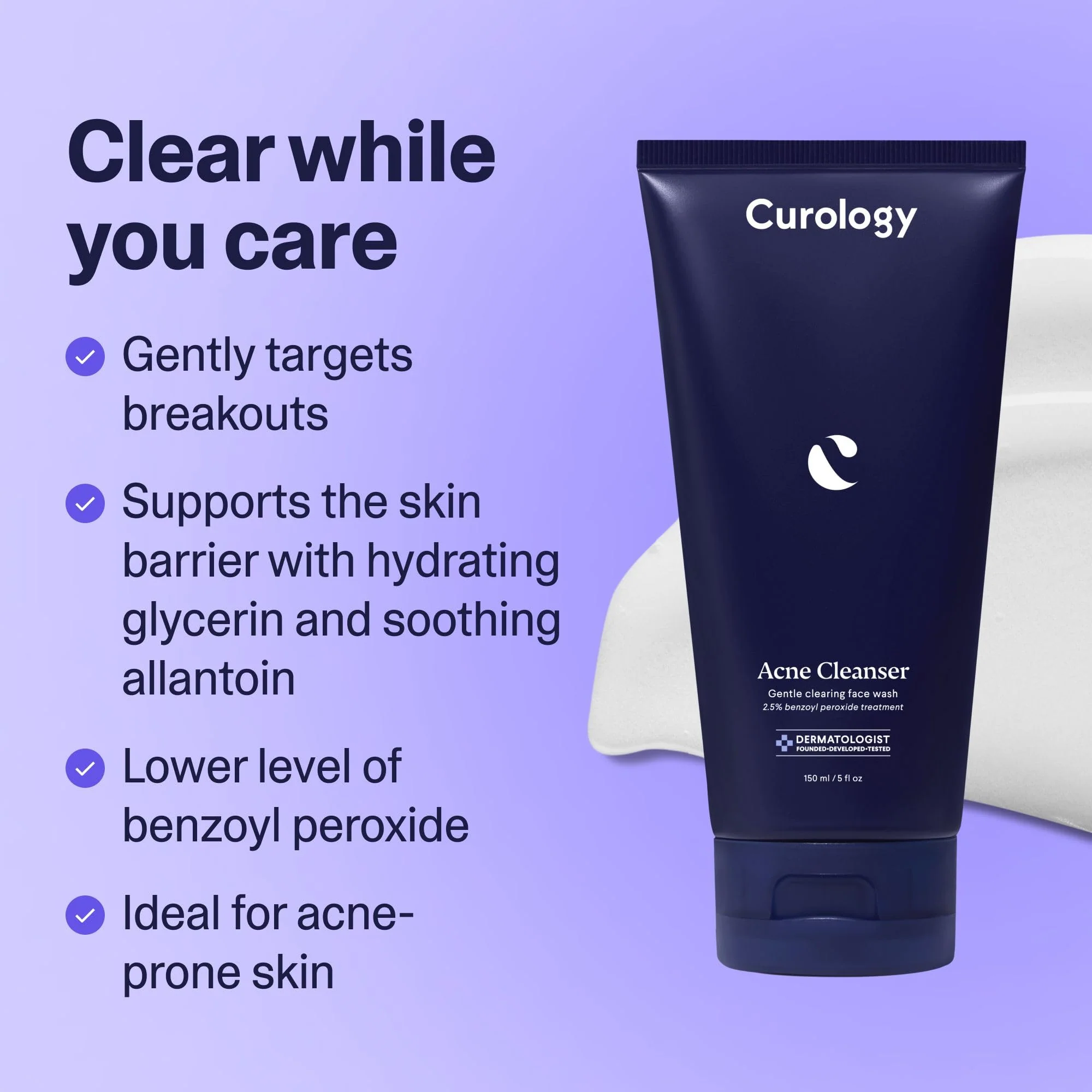 Curology Acne Facial Cleanser Treatment, 2.5% Benzoyl Peroxide Face Wash, For Oily and Acne Prone Skin, 2 Pack - Image 3