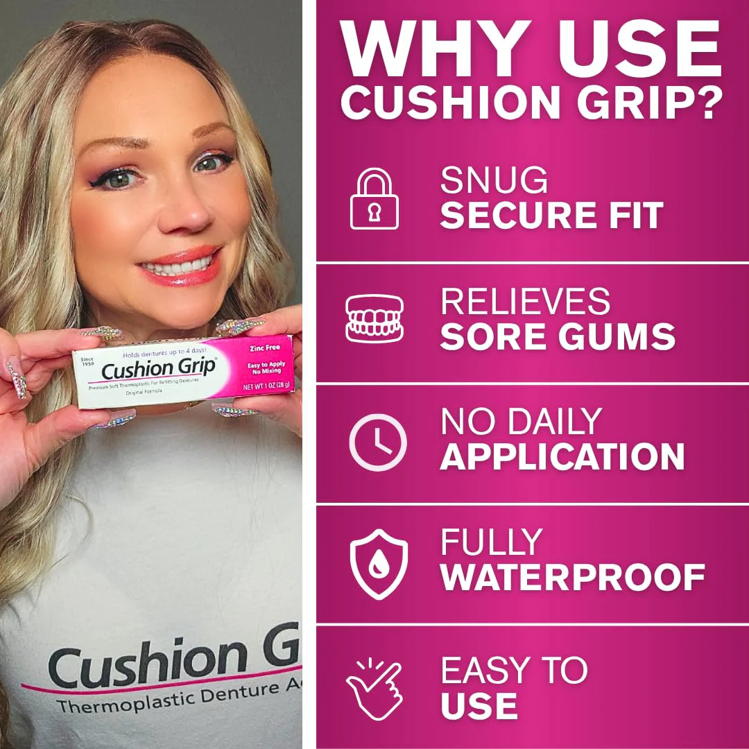 Cushion Grip Thermoplastic Denture Adhesive – Refits & Tightens Loose Dentures, Works Like a Denture Reliner for a Long-Lasting, Secure Fit & Comfort, Cushions Gums, Waterproof & Zinc-Free - 1 oz - Image 4