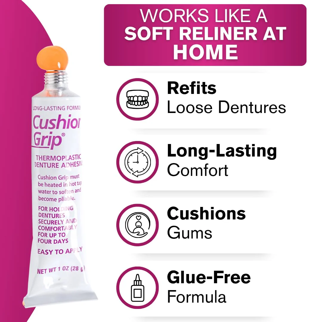 Cushion Grip Thermoplastic Denture Adhesive – Refits & Tightens Loose Dentures, Works Like a Denture Reliner for a Long-Lasting, Secure Fit & Comfort, Cushions Gums, Waterproof & Zinc-Free - 1 oz - Image 7