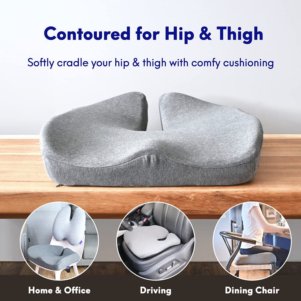Cushion Lab Patented Pressure Relief Seat Cushion for Long Sitting Hours on Office & Home Chair - Extra-Dense Memory Foam for Soft Support. Car & Chair Pad for Hip, Tailbone, Coccyx, Sciatica - Black - Image 4