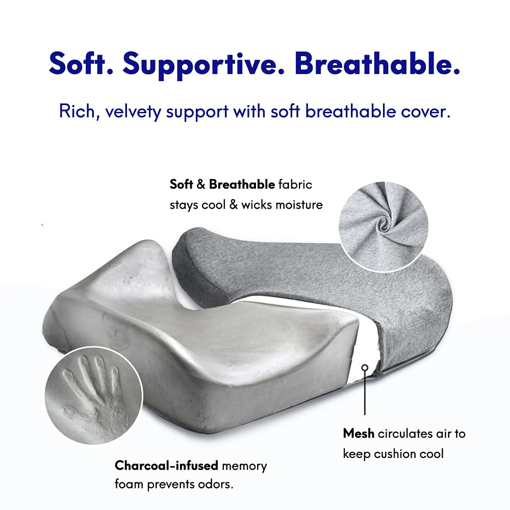 Cushion Lab Patented Pressure Relief Seat Cushion for Long Sitting Hours on Office & Home Chair - Extra-Dense Memory Foam for Soft Support. Car & Chair Pad for Hip, Tailbone, Coccyx, Sciatica - Black - Image 6