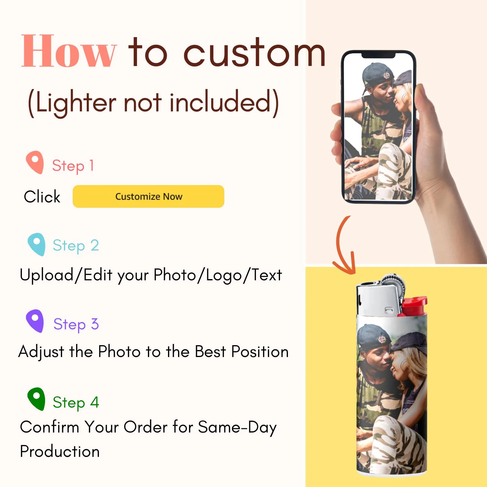 Custom Lighter Stickers with Own Pictures, Personalize Lighters PVC Film Wraps Reusable up to 3 Times - 6 Pack Upload 6 Photos Suitable for Bic Pocket Lighter Ideal for Gifts - Image 5