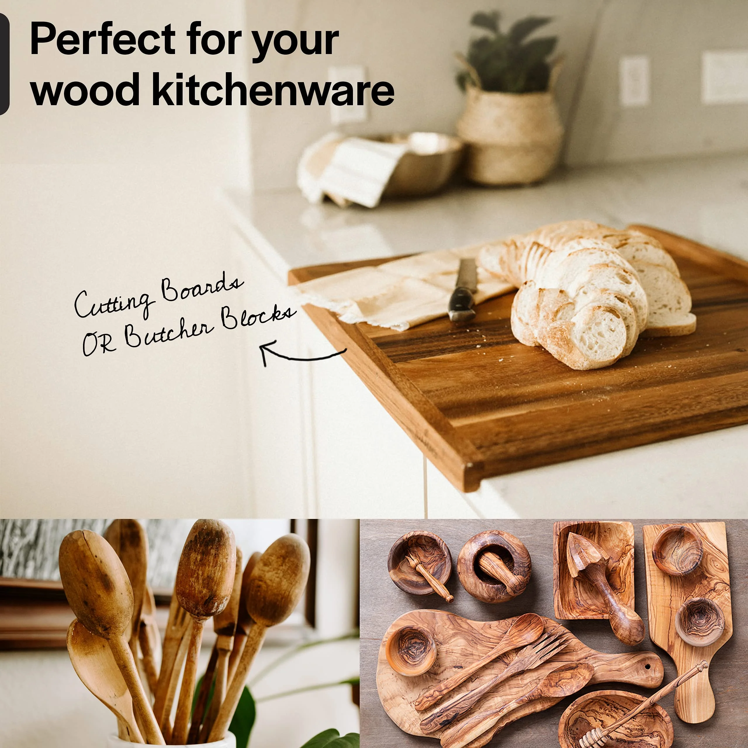 Cutting Board Wax and Conditioner with Food Grade Beeswax - Treat Wood Countertops, Butcher Blocks, Wooden Utensils and Bowls - Made in USA (12oz) - Image 2