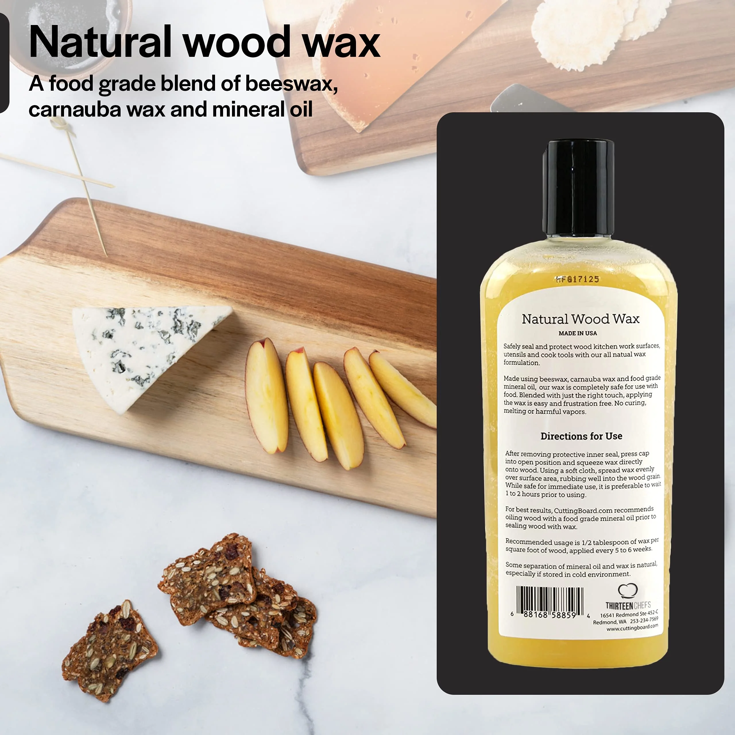 Cutting Board Wax and Conditioner with Food Grade Beeswax - Treat Wood Countertops, Butcher Blocks, Wooden Utensils and Bowls - Made in USA (12oz) - Image 5