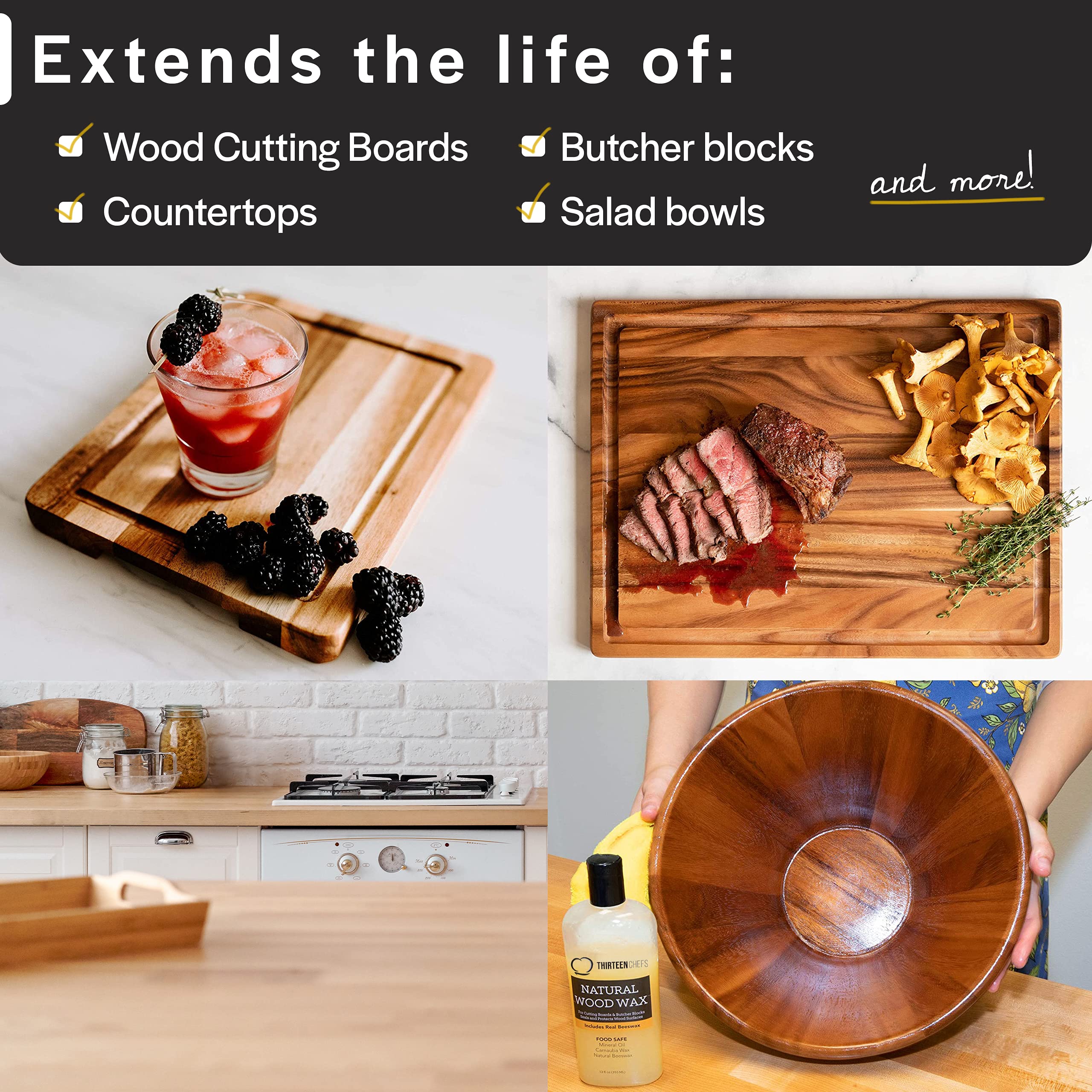 Cutting Board Wax and Conditioner with Food Grade Beeswax - Treat Wood Countertops, Butcher Blocks, Wooden Utensils and Bowls - Made in USA (12oz) - Image 7