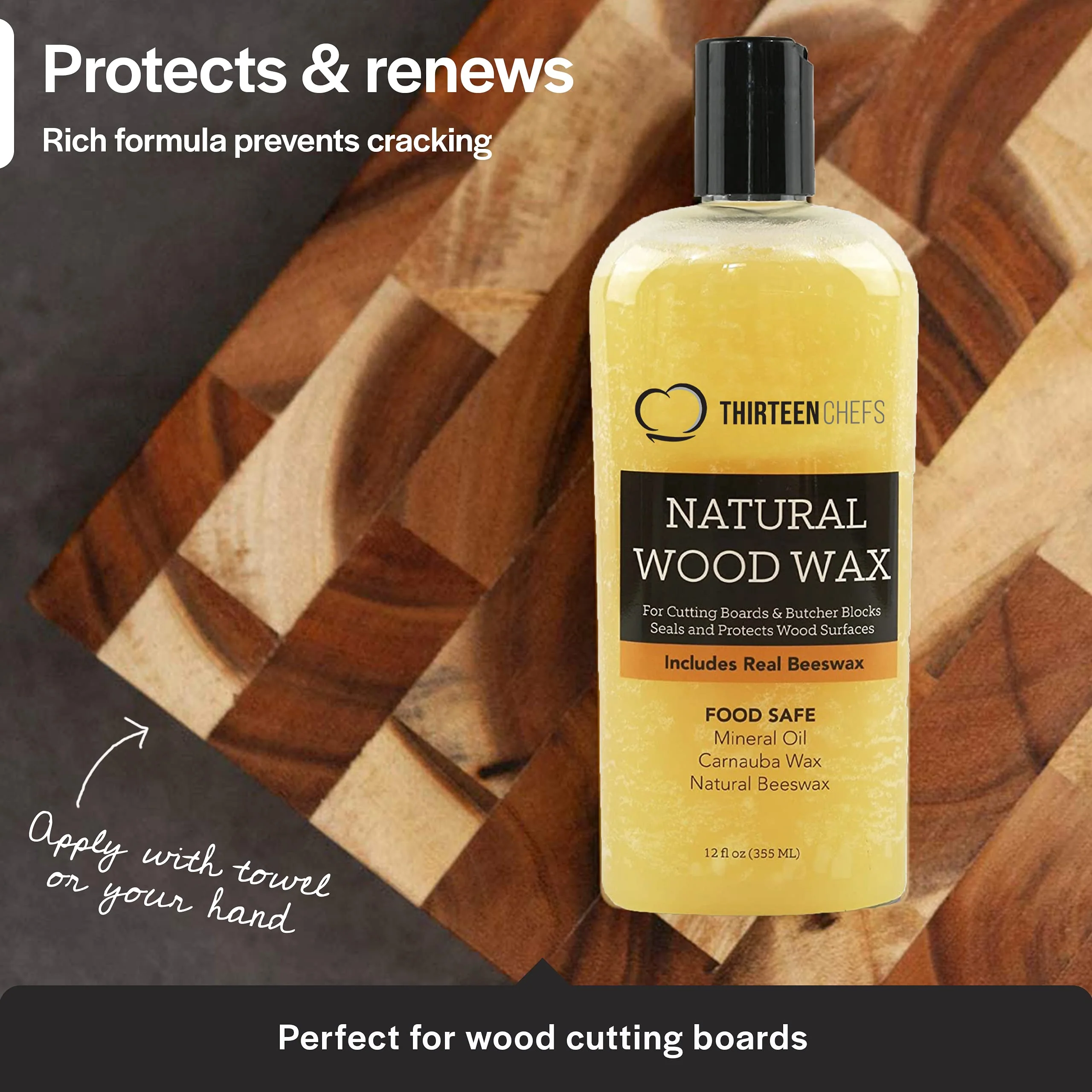 Cutting Board Wax and Conditioner with Food Grade Beeswax - Treat Wood Countertops, Butcher Blocks, Wooden Utensils and Bowls - Made in USA (12oz) - Image 9