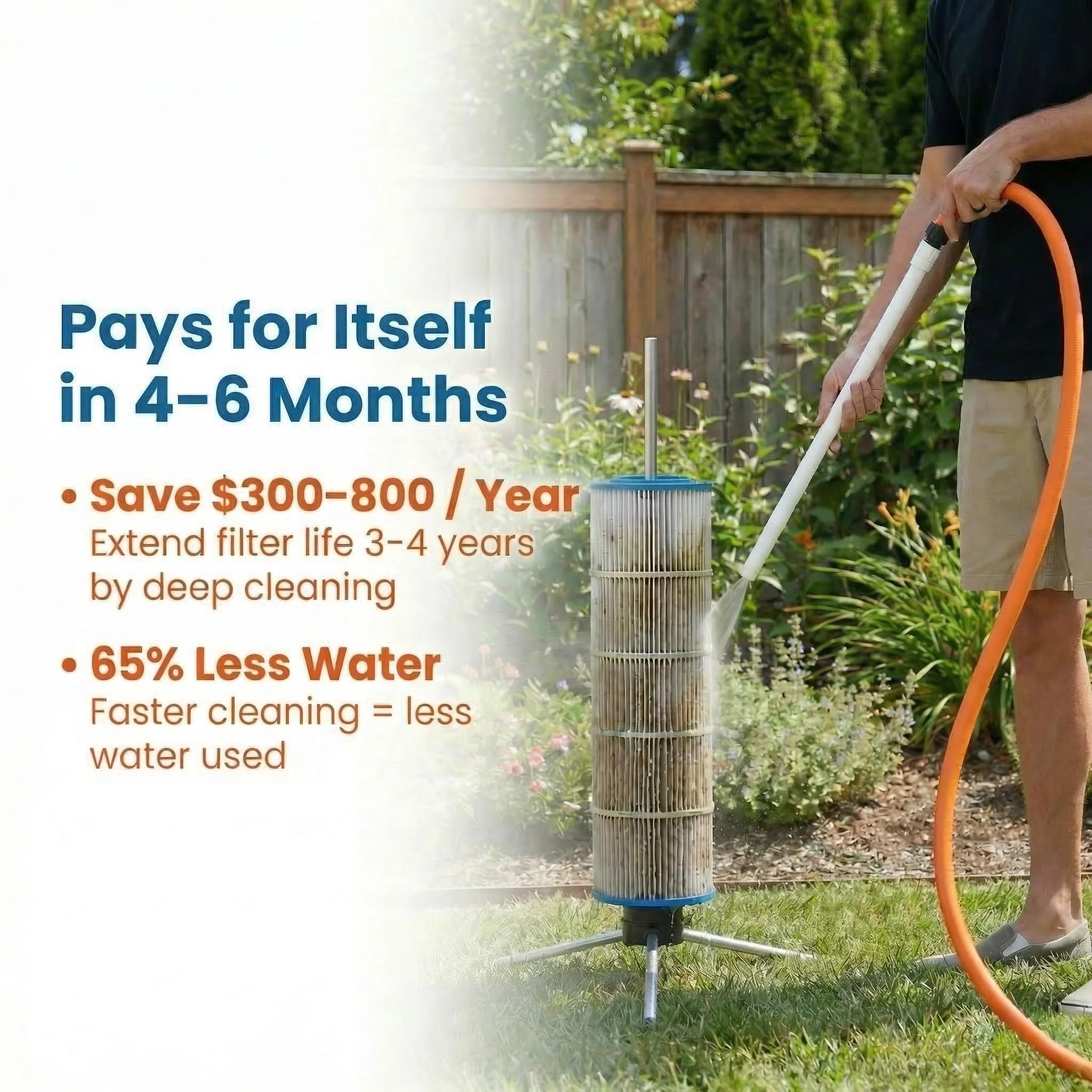 Cyclone Filter Cleaner – Patented Hose-Powered Spinning Pool Cartridge Filter Cleaning Tool with Stand & Spray Wand – Cleans 5X Faster – Fits 3”, 4”, 6” ID Filters - Image 10
