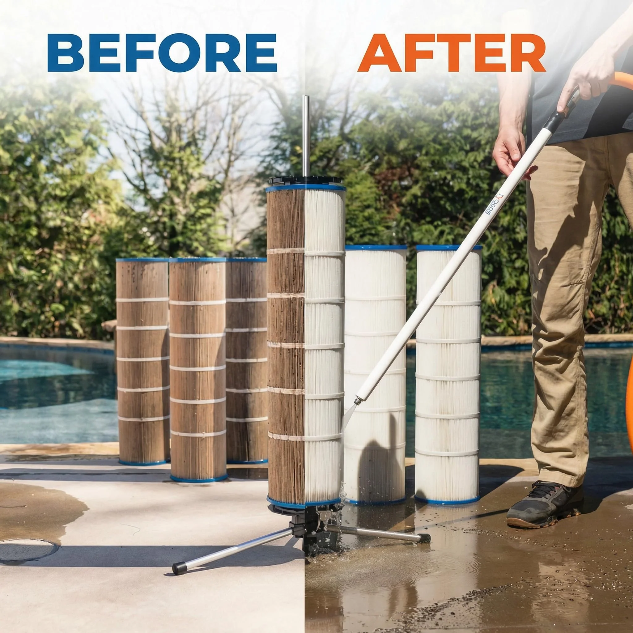 Cyclone Filter Cleaner – Patented Hose-Powered Spinning Pool Cartridge Filter Cleaning Tool with Stand & Spray Wand – Cleans 5X Faster – Fits 3”, 4”, 6” ID Filters - Image 9