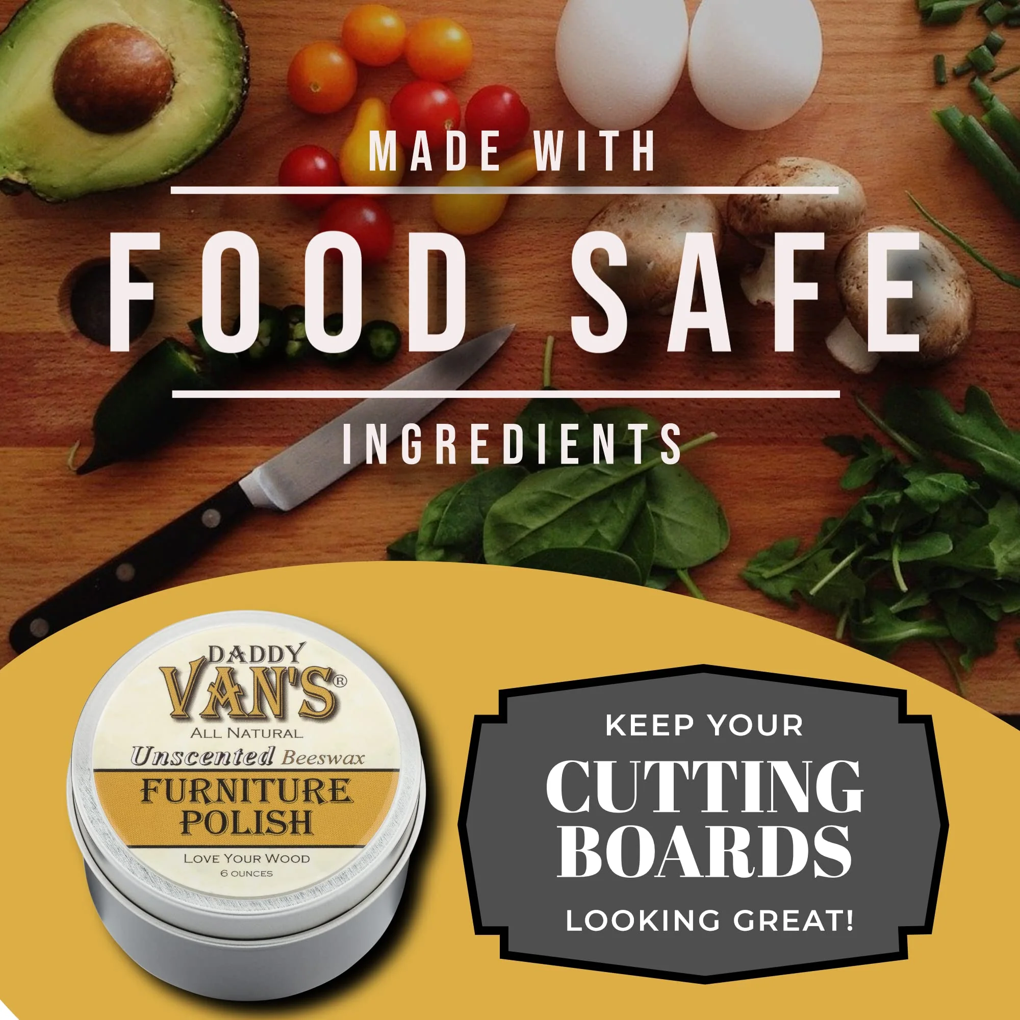 Daddy Van's All Natural Beeswax Furniture Polish – Unscented, Food-Safe Wood Wax for Furniture, Cabinets, Antiques & Butcher Blocks – Non-Toxic, Conditioning & Protective Finish for Wood Surfaces - Image 4