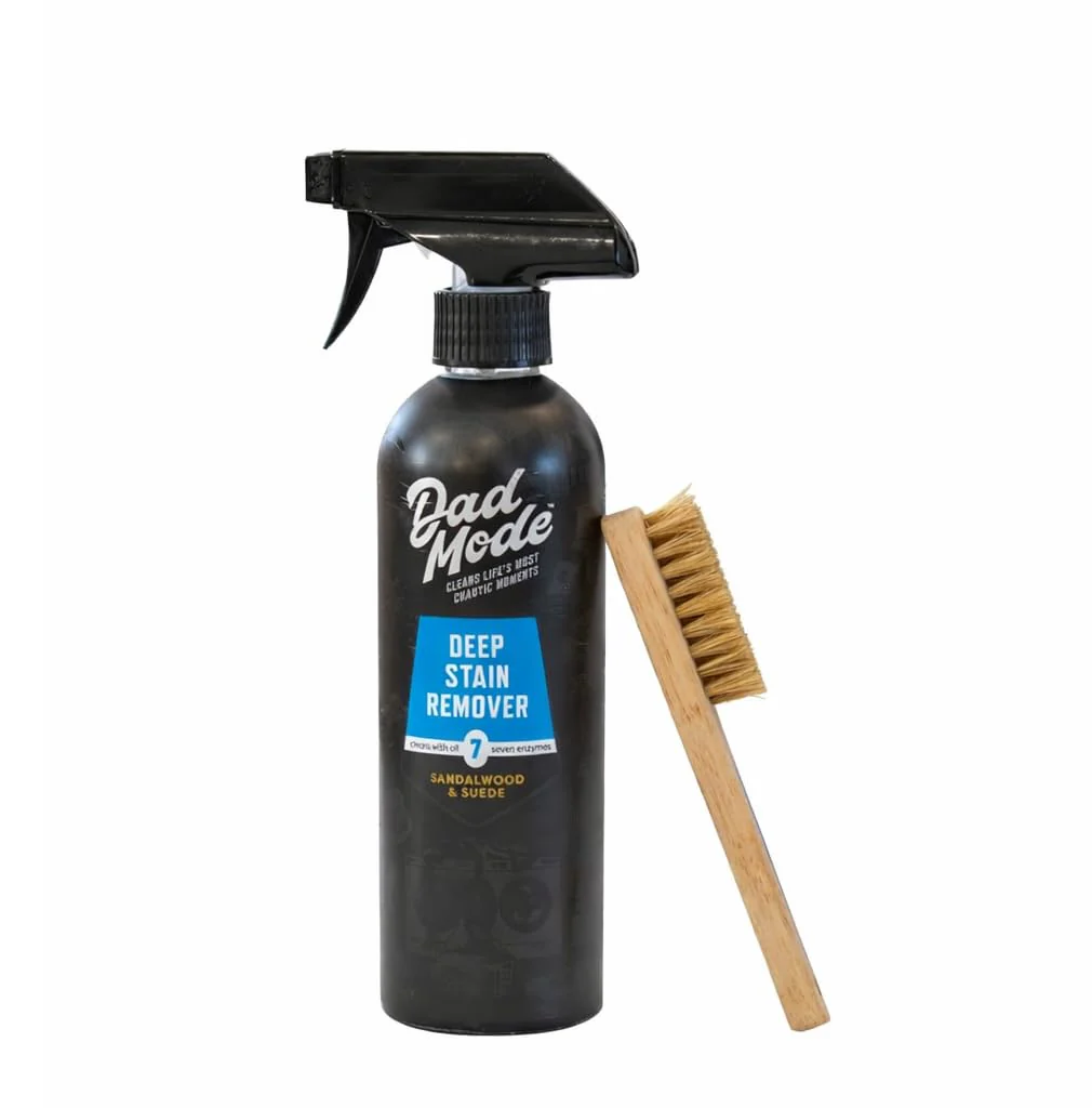 DadMode 7-Enzyme Laundry Stain & Odor Destroyer with Stain Remover Brush – Deep Cleaner for Extreme Clothing Messes Powered by Nuclease (DNAse) - Sandalwood & Suede, 16oz Refillable Bottle