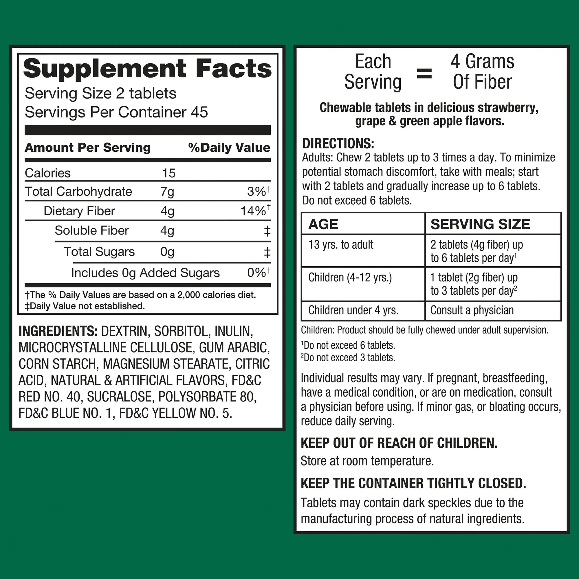 Daily Fiber Supplement Chewable Tablets – 90 Count, Sugar-Free Chews for Women and Men, High Fiber Content, Assorted Fruit Flavors, Chewable Tablets for Adults. (Pack of 1) - Image 3