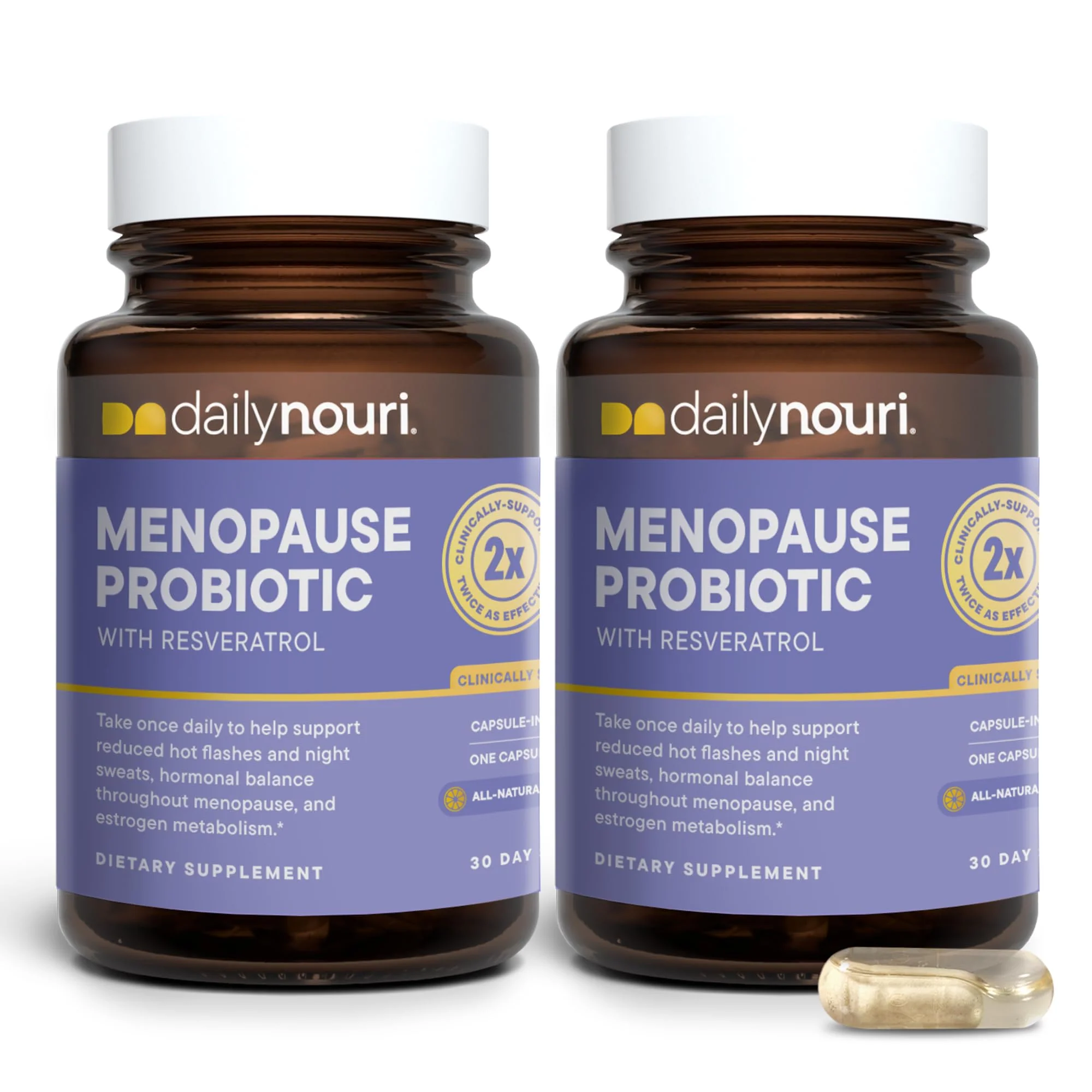 Daily Nouri Menopause Probiotics for Women | Hormonal Balance, Hot Flashes, Night Sweats & Gut Health | 3 Clinically Studied Strains + Resveratrol & Omega | 60-Day Supply