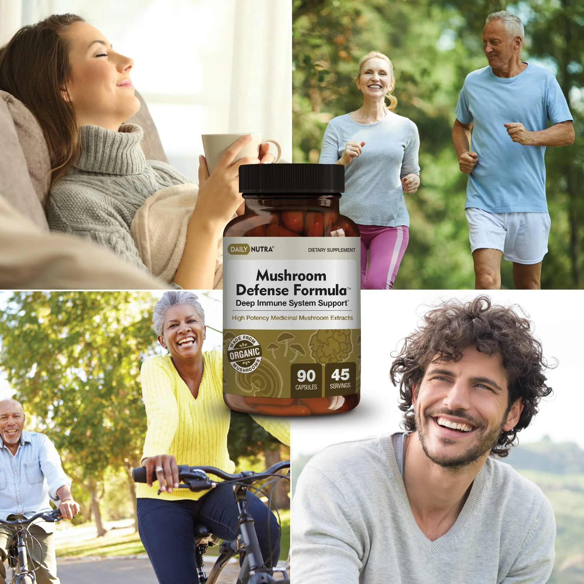 DailyNutra Mushroom Defense Formula - Immune Support Supplement | Organic Mushrooms, Hot Water Extracted - Reishi, Chaga, Maitake, Shiitake & Turkey Tail (90 Capsules)