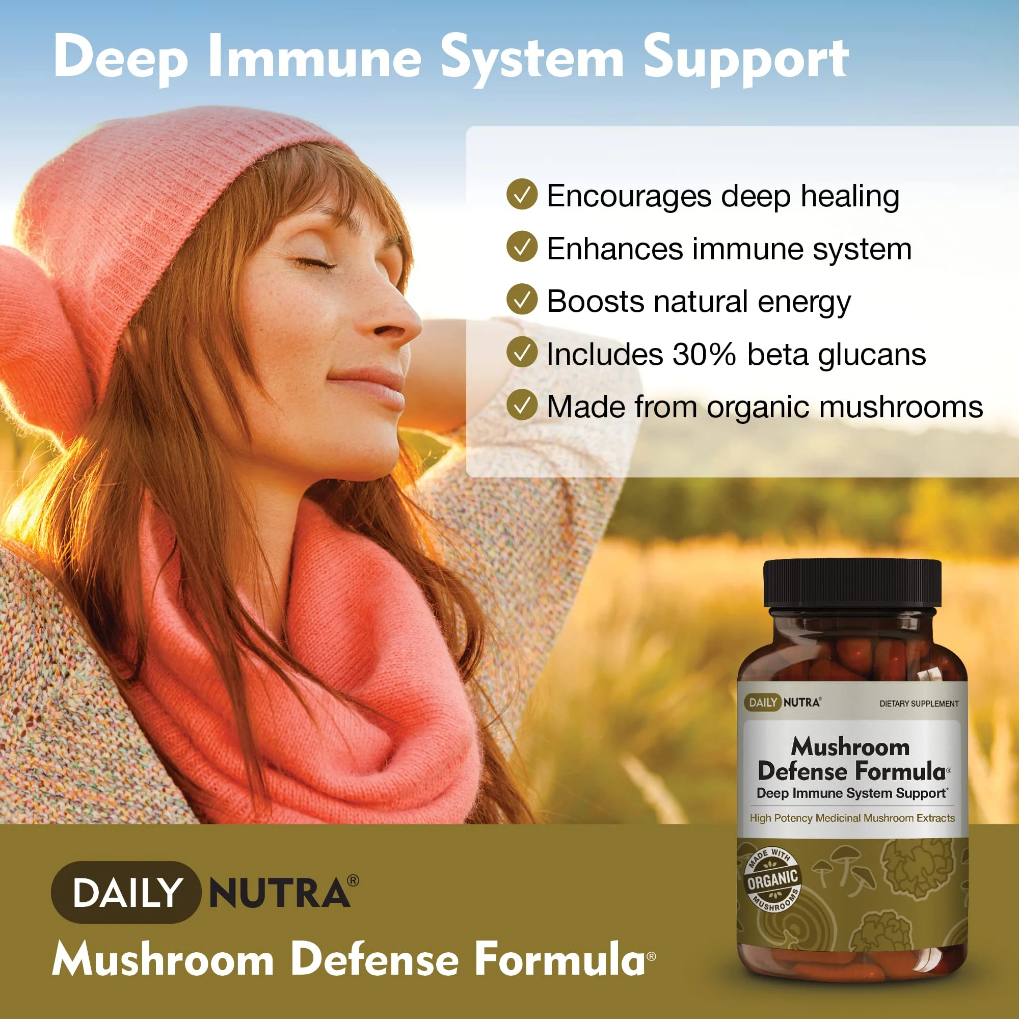 DailyNutra Mushroom Defense Formula - Immune Support Supplement | Organic Mushrooms, Hot Water Extracted - Reishi, Chaga, Maitake, Shiitake & Turkey Tail (90 Capsules) - Image 3