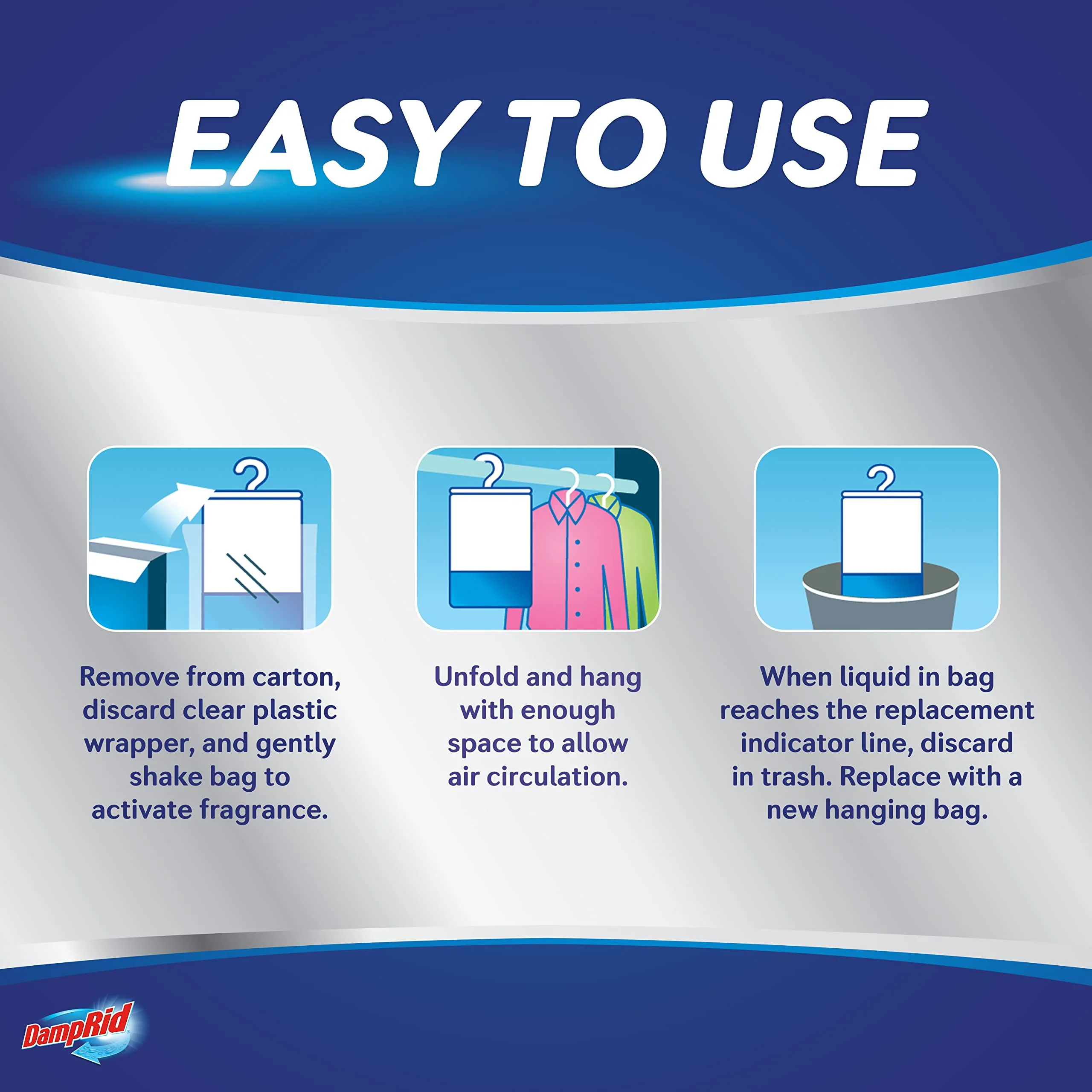 DampRid Fragrance Free Hanging Moisture Absorber, 15.4 oz., 6 Pack - Eliminates Musty Odors for Fresher Air, Ideal Moisture Absorbers for Closet, 10% More Moisture Absorbing Power* - Image 3