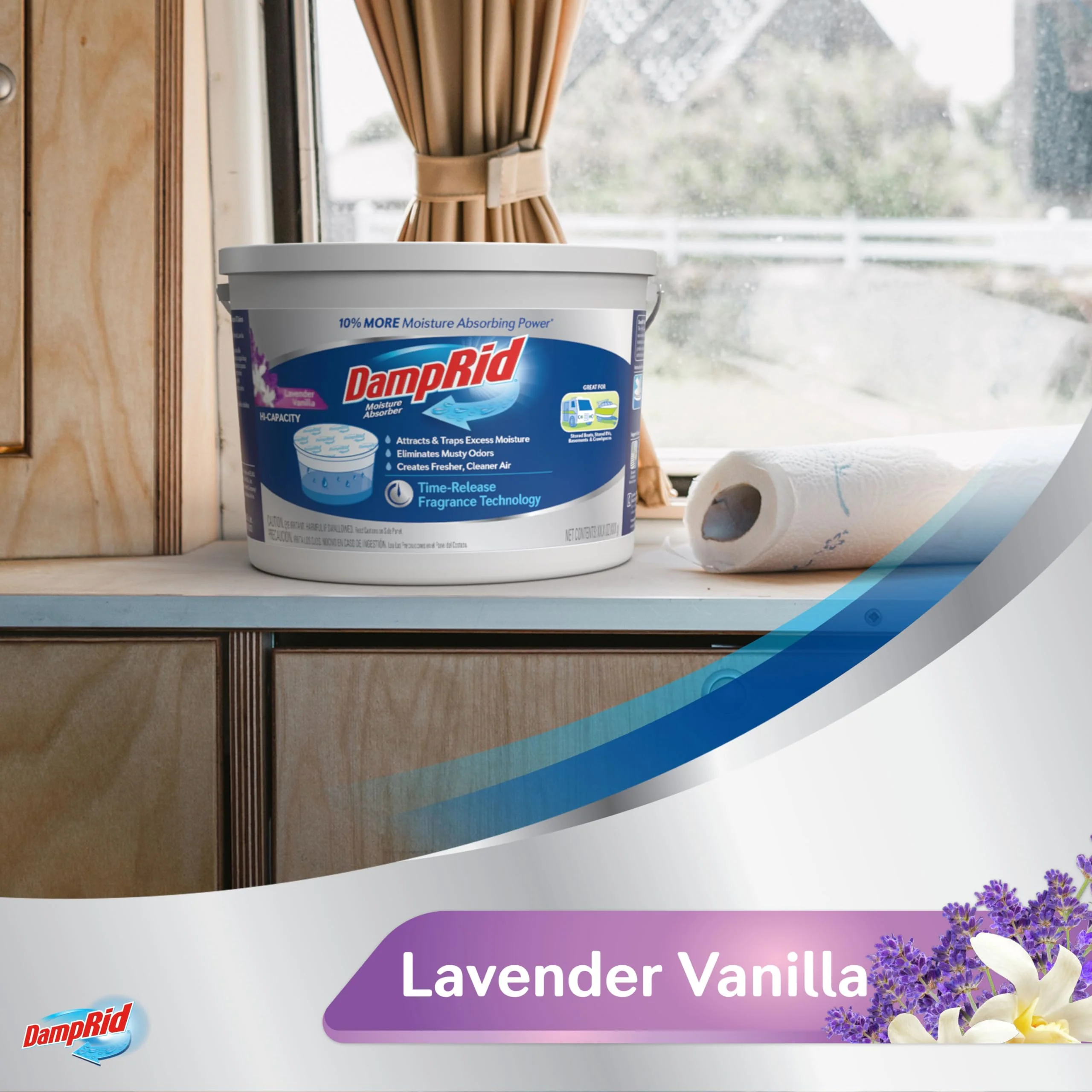 DampRid Hi-Capacity Moisture Absorber Bucket, Lavender Vanilla, 2 lb. 15.5 oz. & Moisture Detection Strip (2 Pack), Attracts & Traps Excess Moisture - Image 3