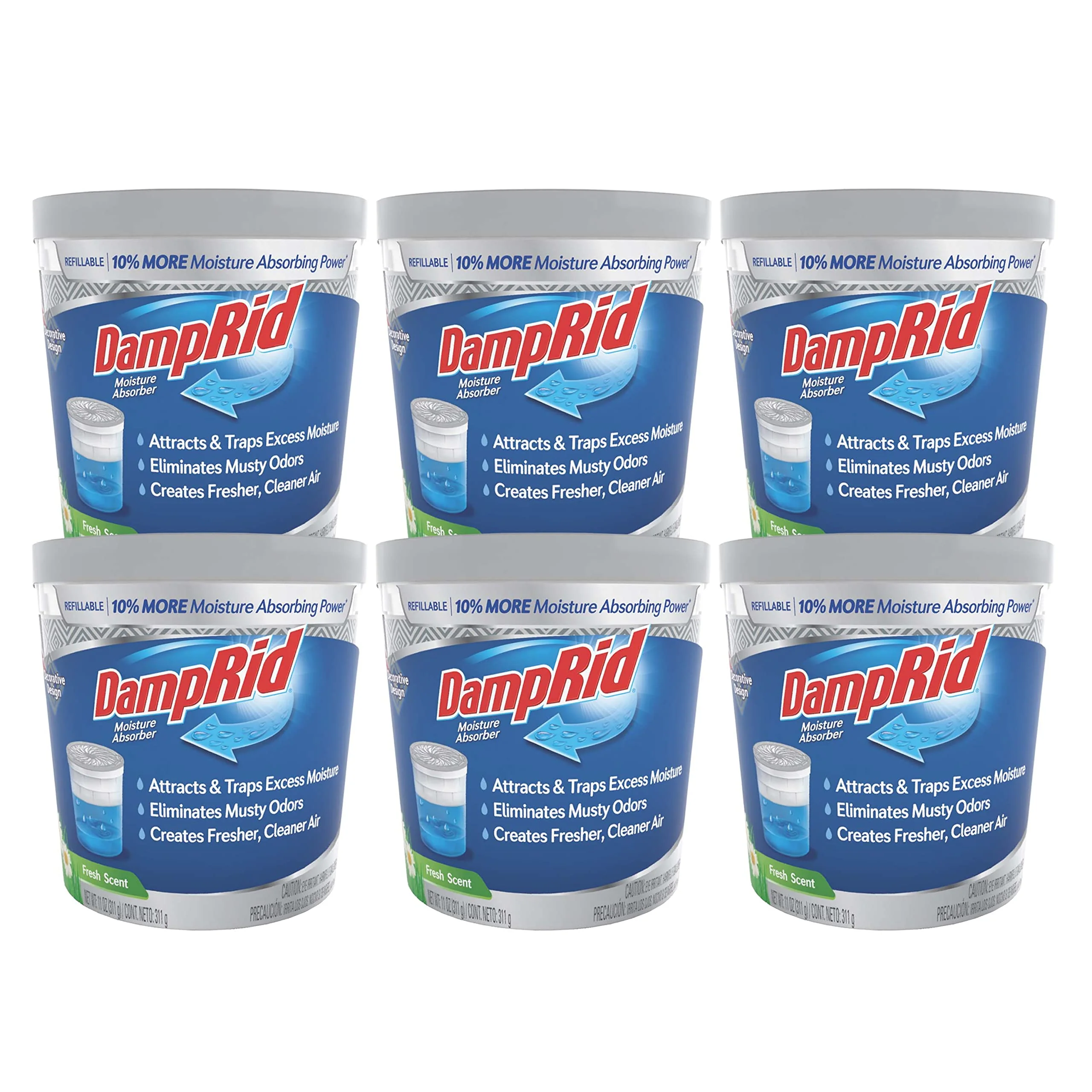DampRid Refillable Moisture Absorber, 11 oz., 6-Pack - Fresh Scent Moisture Absorbers, 10% More Absorbing Power*, Eliminates Musty Odors for Fresher, Cleaner Air