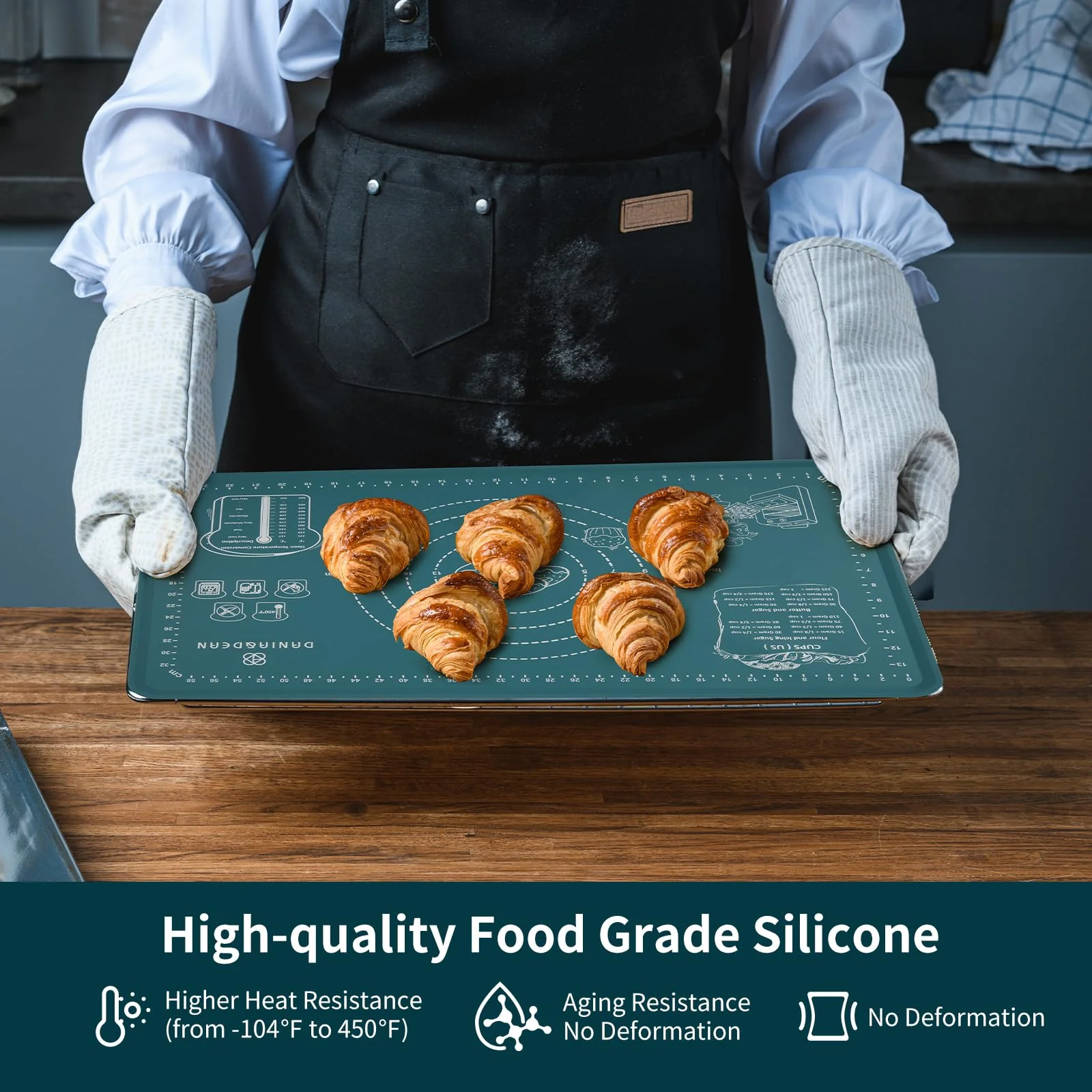 DANIA & DEAN Silicone Baking Mat - Upgrade Mom Theme 26x16 Inch Extra Thick Pastry Mat with Measurements, Non-Slip and Reusable, Kneading Dough Mat for Kitchen Counter, Bread, Cookies, Pizza, Pasta - Image 3