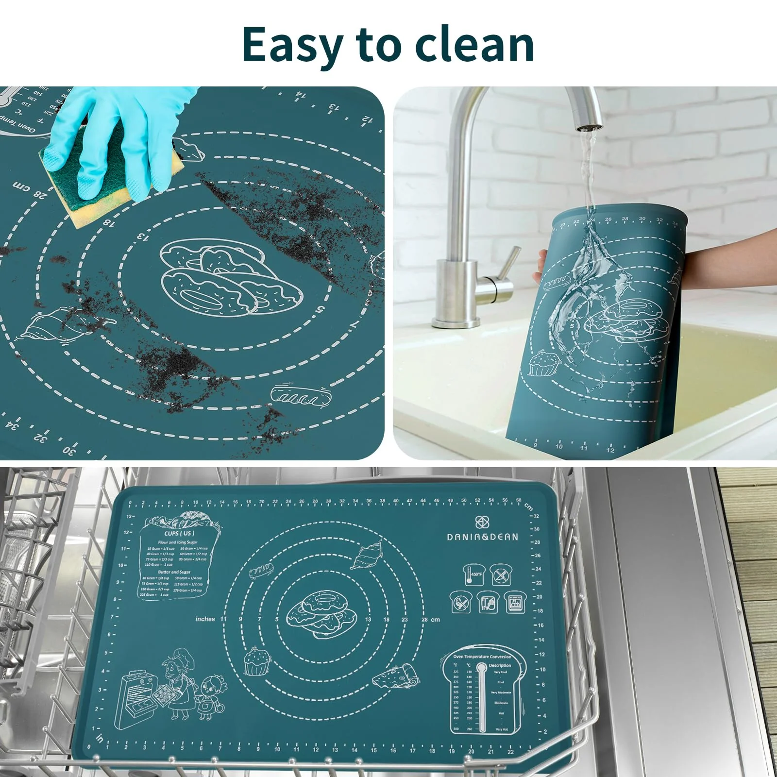 DANIA & DEAN Silicone Baking Mat - Upgrade Mom Theme 26x16 Inch Extra Thick Pastry Mat with Measurements, Non-Slip and Reusable, Kneading Dough Mat for Kitchen Counter, Bread, Cookies, Pizza, Pasta - Image 4