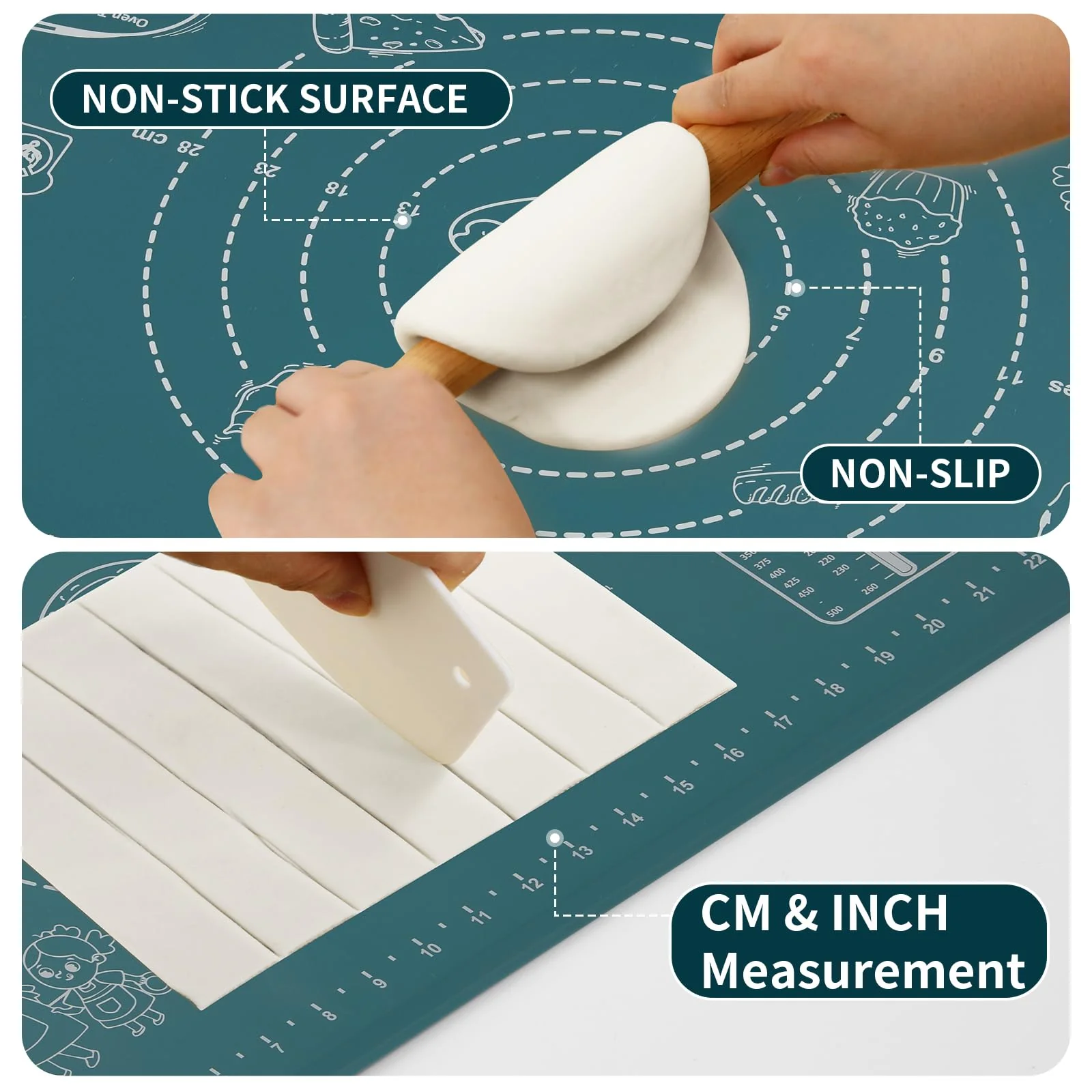 DANIA & DEAN Silicone Baking Mat - Upgrade Mom Theme 26x16 Inch Extra Thick Pastry Mat with Measurements, Non-Slip and Reusable, Kneading Dough Mat for Kitchen Counter, Bread, Cookies, Pizza, Pasta - Image 6
