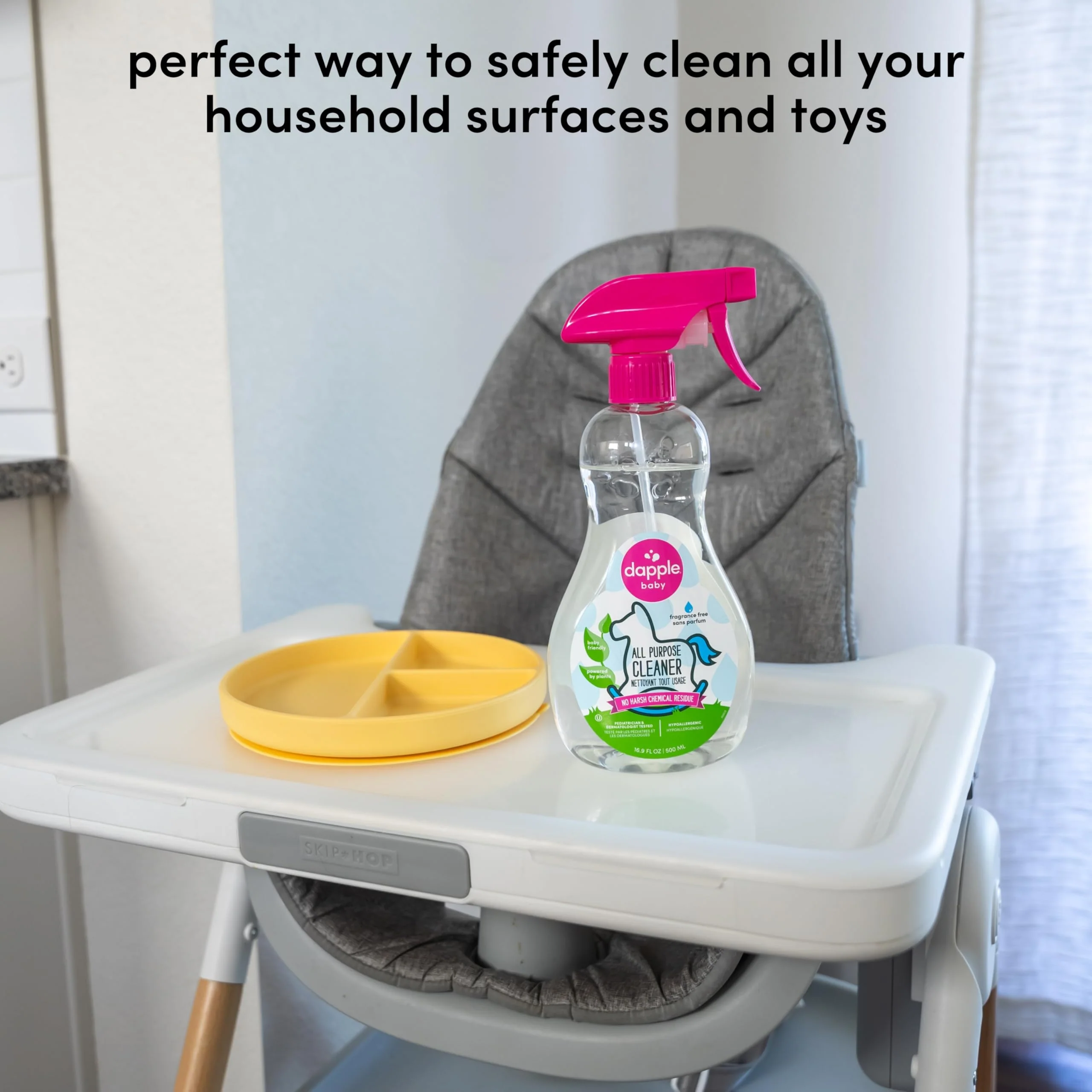 Dapple Baby All Purpose Cleaning Spray, Hypoallergenic for Toys, High Chairs, Swings, Counters, Powered by Plants, 1 Pump Included, Fragrance Free, 16.9 Fl Oz (Pack of 2) + 30 Count Wipes - Image 2