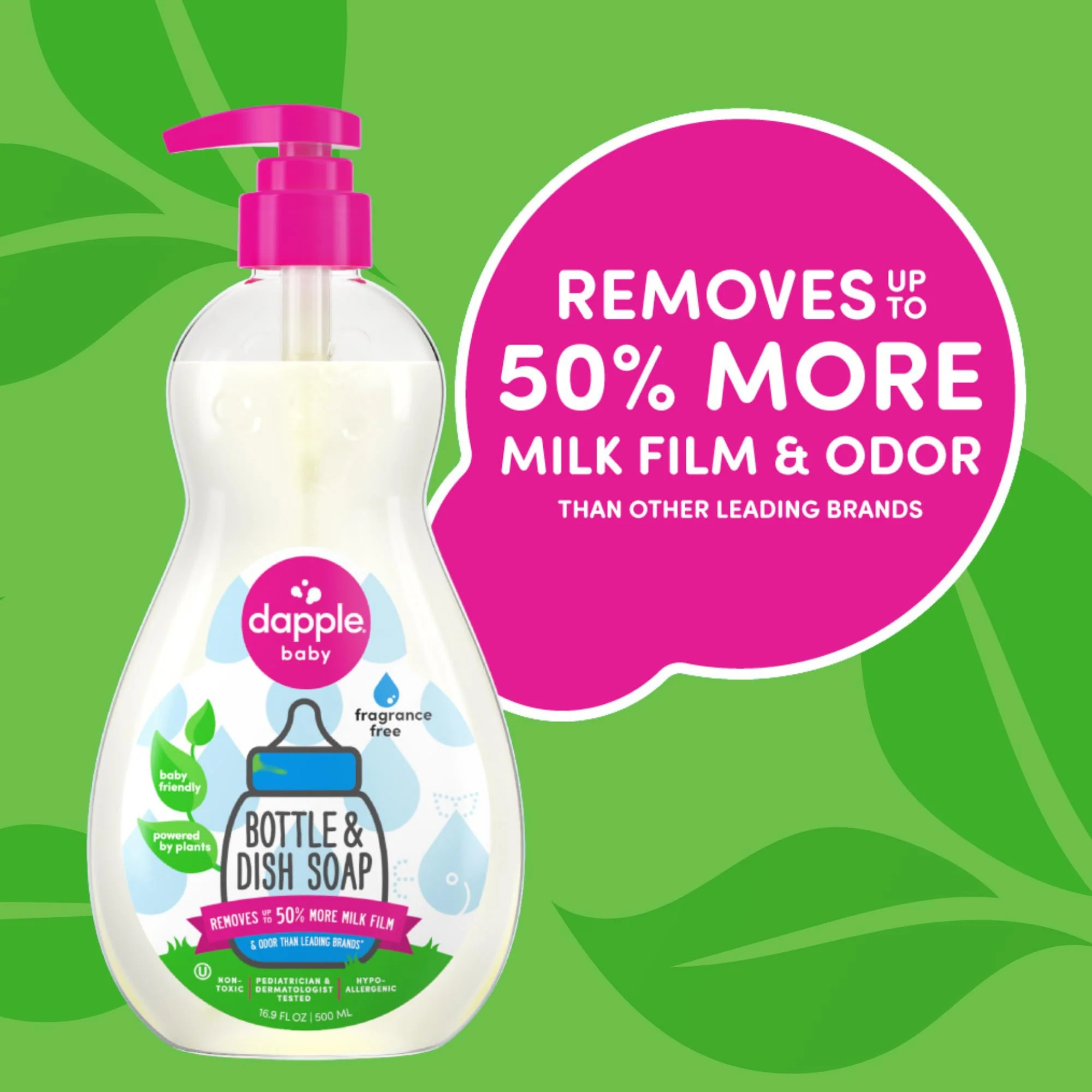 Dapple Baby Fragrance Free Bottle & Dish Soap - (3 Pack) 16.9 fl oz - Cleans Baby Bottles, Sippy Cups, Pacifiers, Breast Pumps, & More - Gently Removes Milk Film & Odors - Includes 1 Pump - Image 6