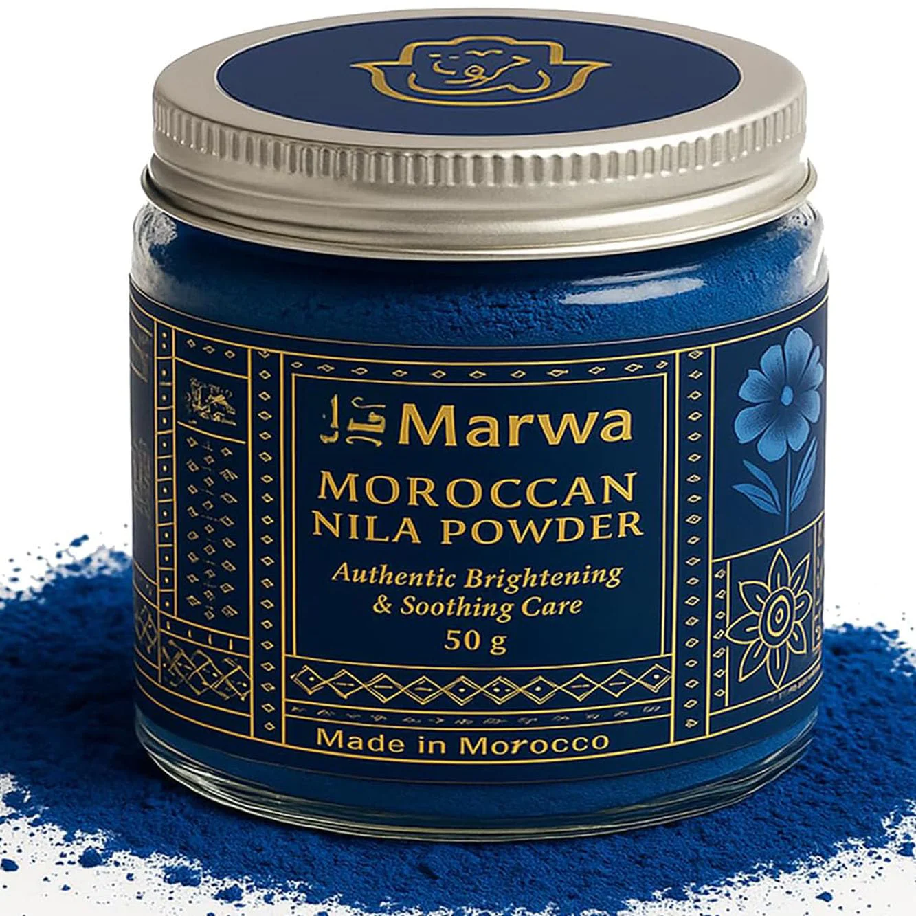 Dar Marwa Moroccan Nila Powder – 100% Pure Saharan Indigo Face, Body & Hair Mask | Brightens, Exfoliates & Evens Skin Tone | Handmade Hammam Ritual | Vegan, Detoxifying | 1.7 Oz (50g)