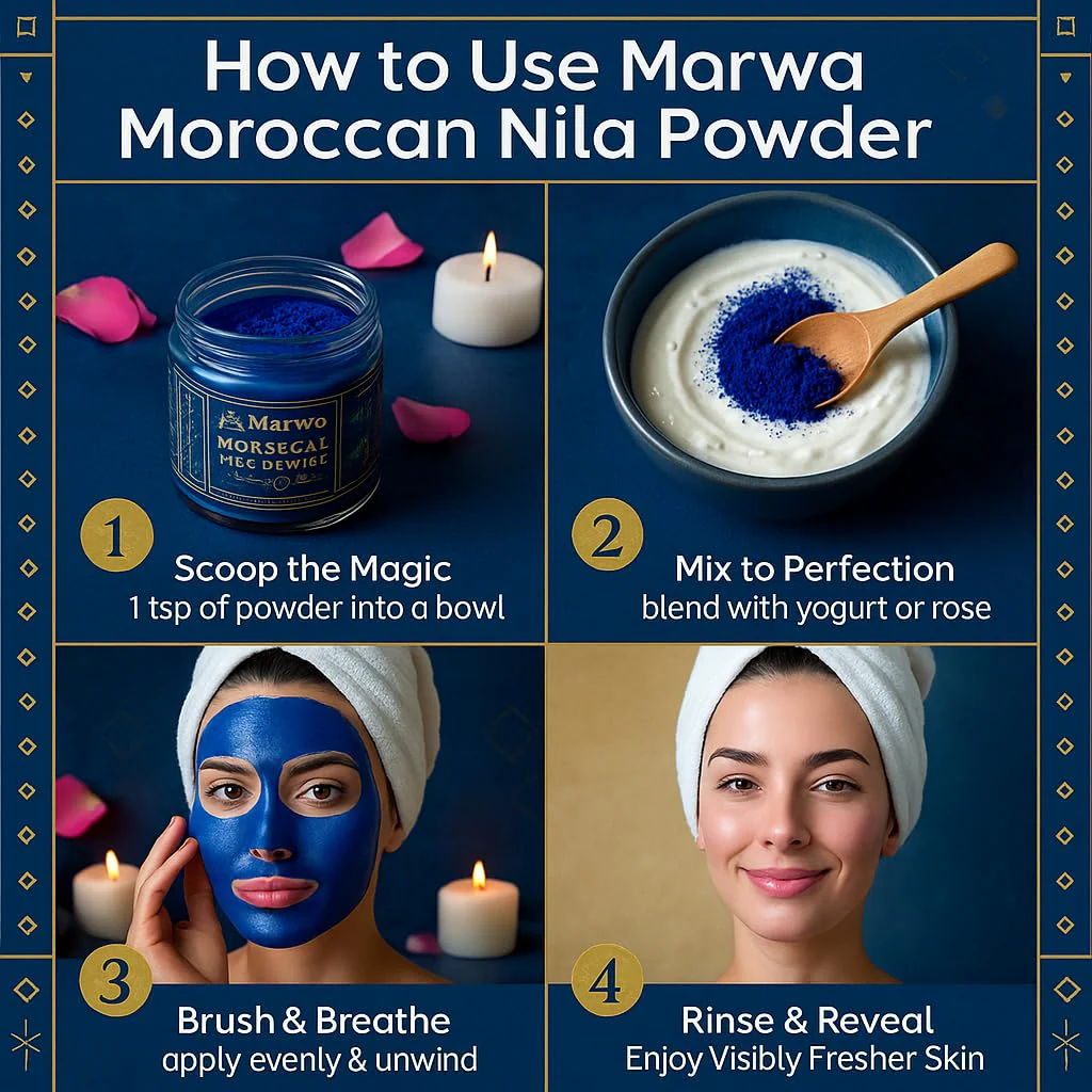 Dar Marwa Moroccan Nila Powder – 100% Pure Saharan Indigo Face, Body & Hair Mask | Brightens, Exfoliates & Evens Skin Tone | Handmade Hammam Ritual | Vegan, Detoxifying | 1.7 Oz (50g) - Image 6