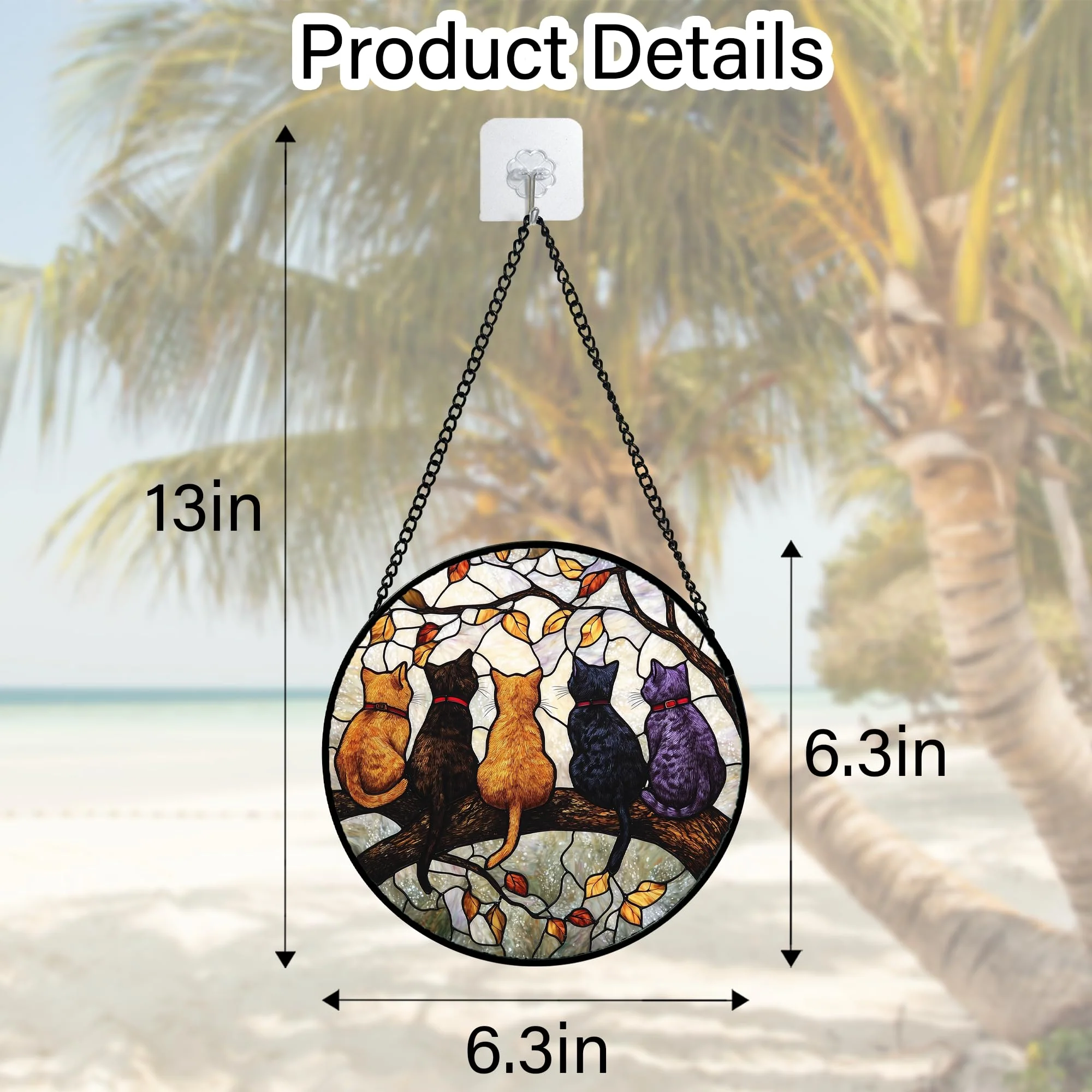DASTOLL Stained Glass Window Hanging - 5 Cats on a Branch Suncatcher for Window Doors Home Decoration and Christmas, Mother's Day Father's Day Birthday Gifts for Women, Men, and Mom 6.3x6.3 in - Image 5