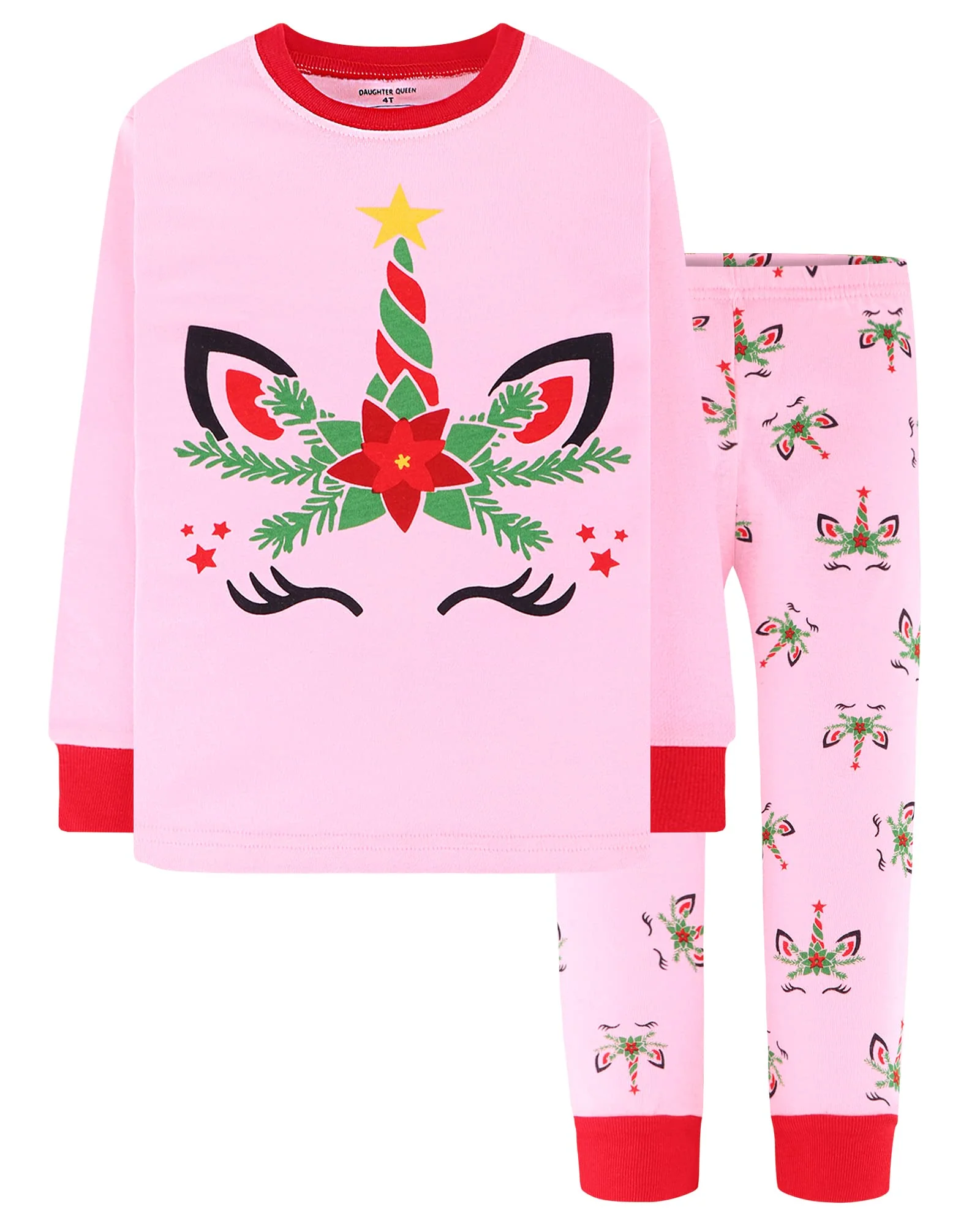 DAUGHTER QUEEN Girls Christmas Pajamas Set 100% Cotton Pjs Unicorn Pajamas for Big Girls Pj Kids Sleepwear Clothes Xmas Jammies Size 12 11 10-12 Youth Years