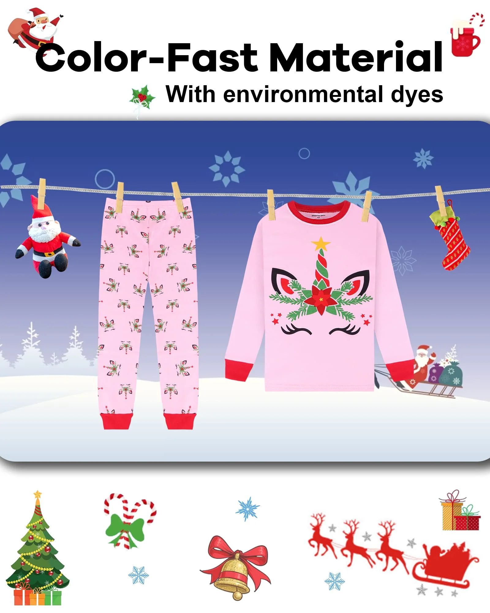 DAUGHTER QUEEN Girls Christmas Pajamas Set 100% Cotton Pjs Unicorn Pajamas for Big Girls Pj Kids Sleepwear Clothes Xmas Jammies Size 12 11 10-12 Youth Years - Image 2