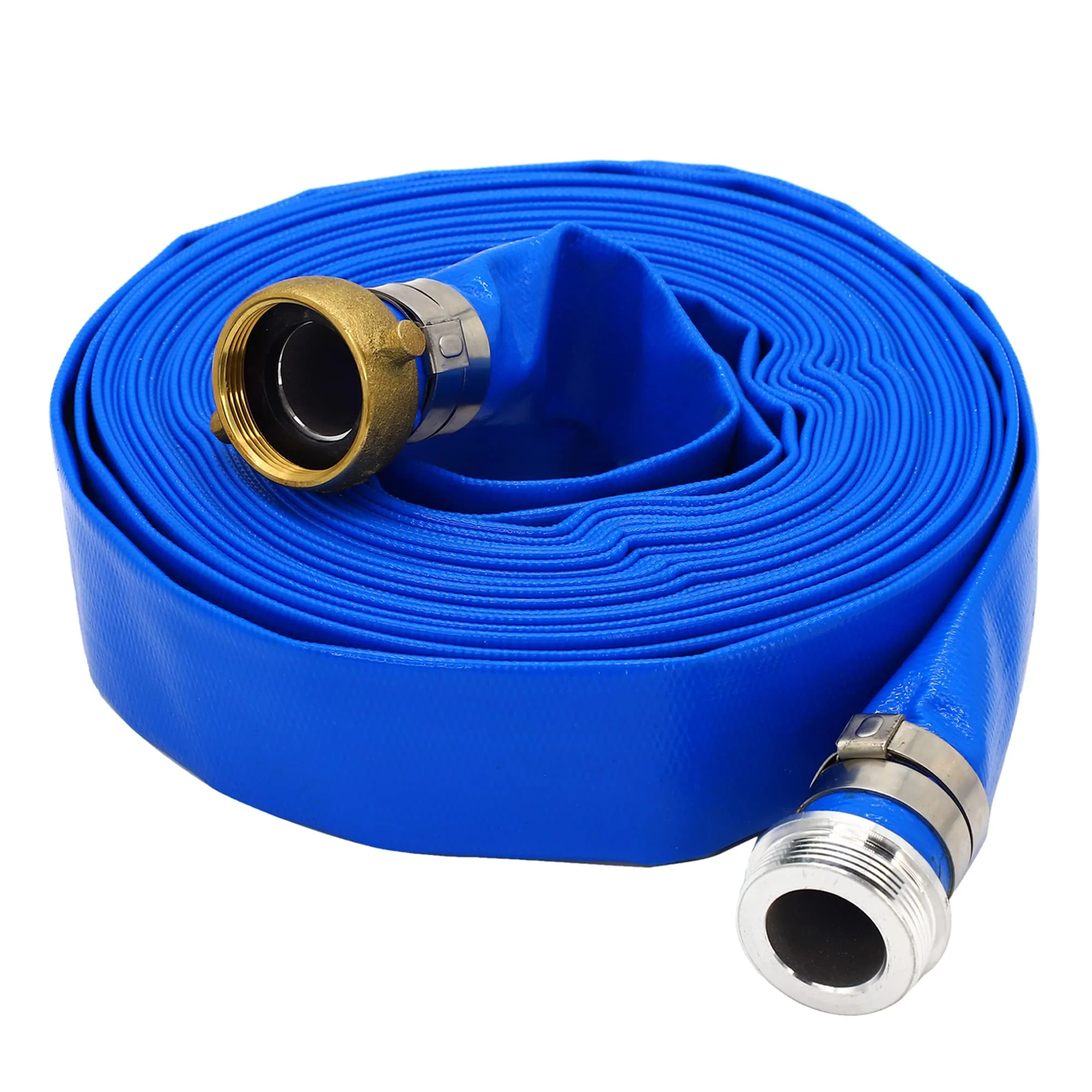 DAVCO 1" ID x 100 ft Pool Backwash Hose, Heavy Duty Reinforced Blue PVC Lay Flat Water Discharge Pump Hoses For Swimming Drain Pools and Clean Filters, With Aluminum Pin Lug Fittings