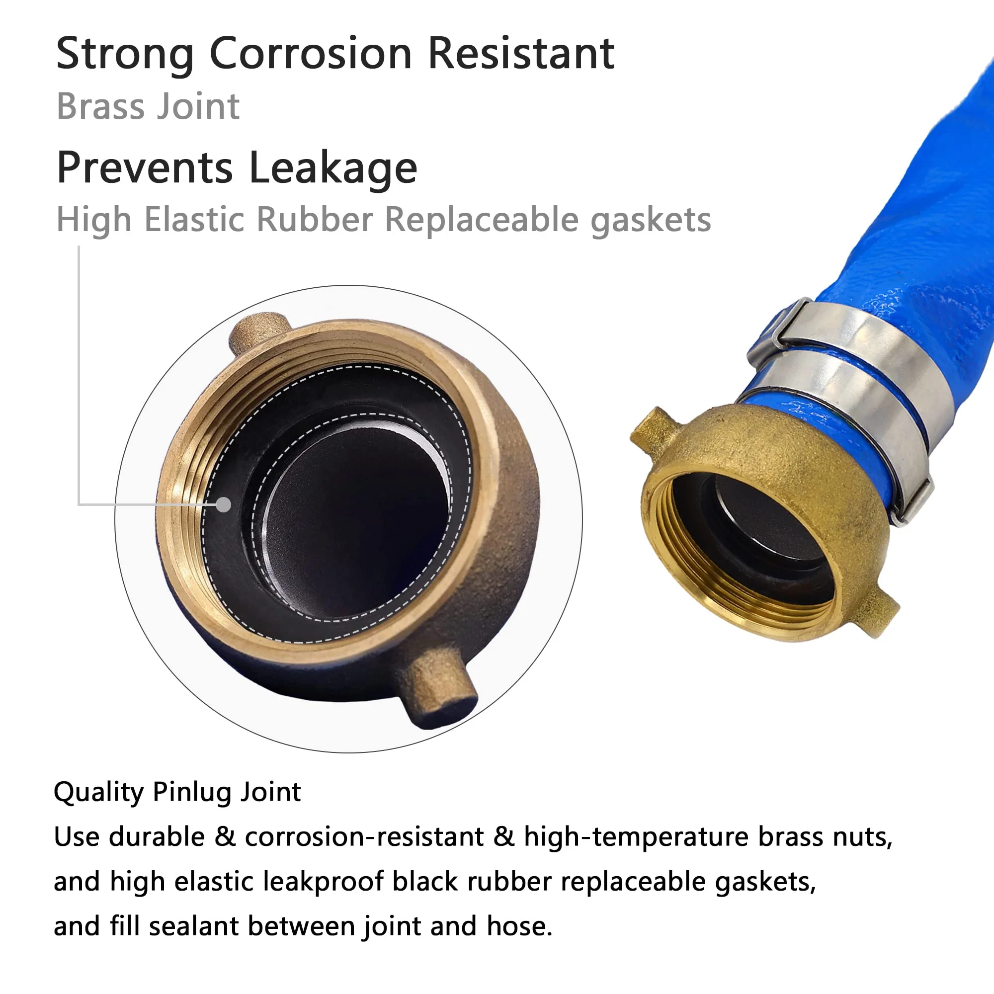 DAVCO 1" ID x 50 ft Pool Backwash Hose, Heavy Duty Reinforced Blue PVC Lay Flat Water Discharge Pump Hoses For Swimming Drain Pools and Clean Filters, With Aluminum Pin Lug Fittings - Image 5