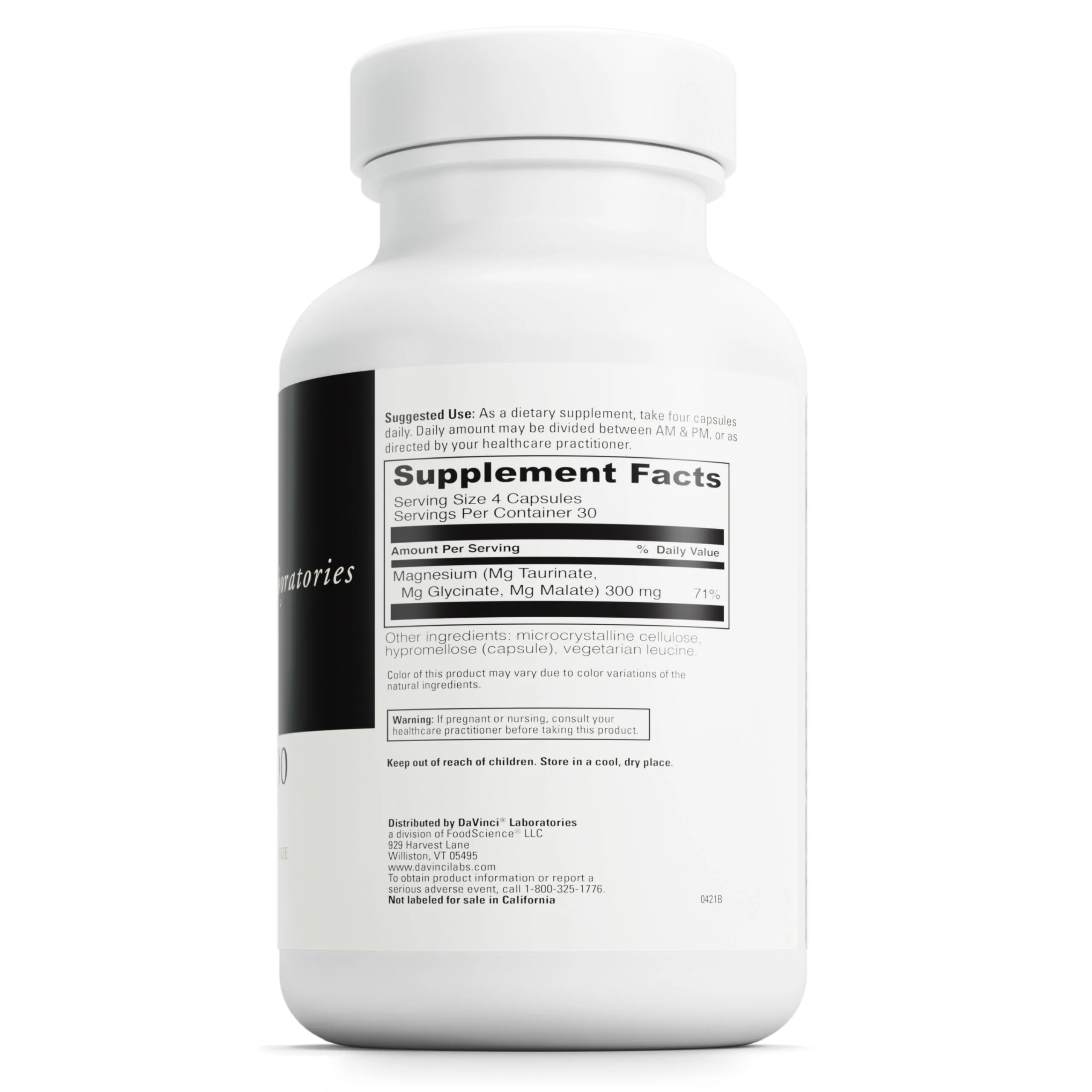 DAVINCI Tri-Mag 300 - Triple Complex with Magnesium Glycinate, Taurinate & Malate - Calm Magnesium Supplement for Sleep - Nerve Support Formula - 120 Capsules (30 Servings) - Image 7