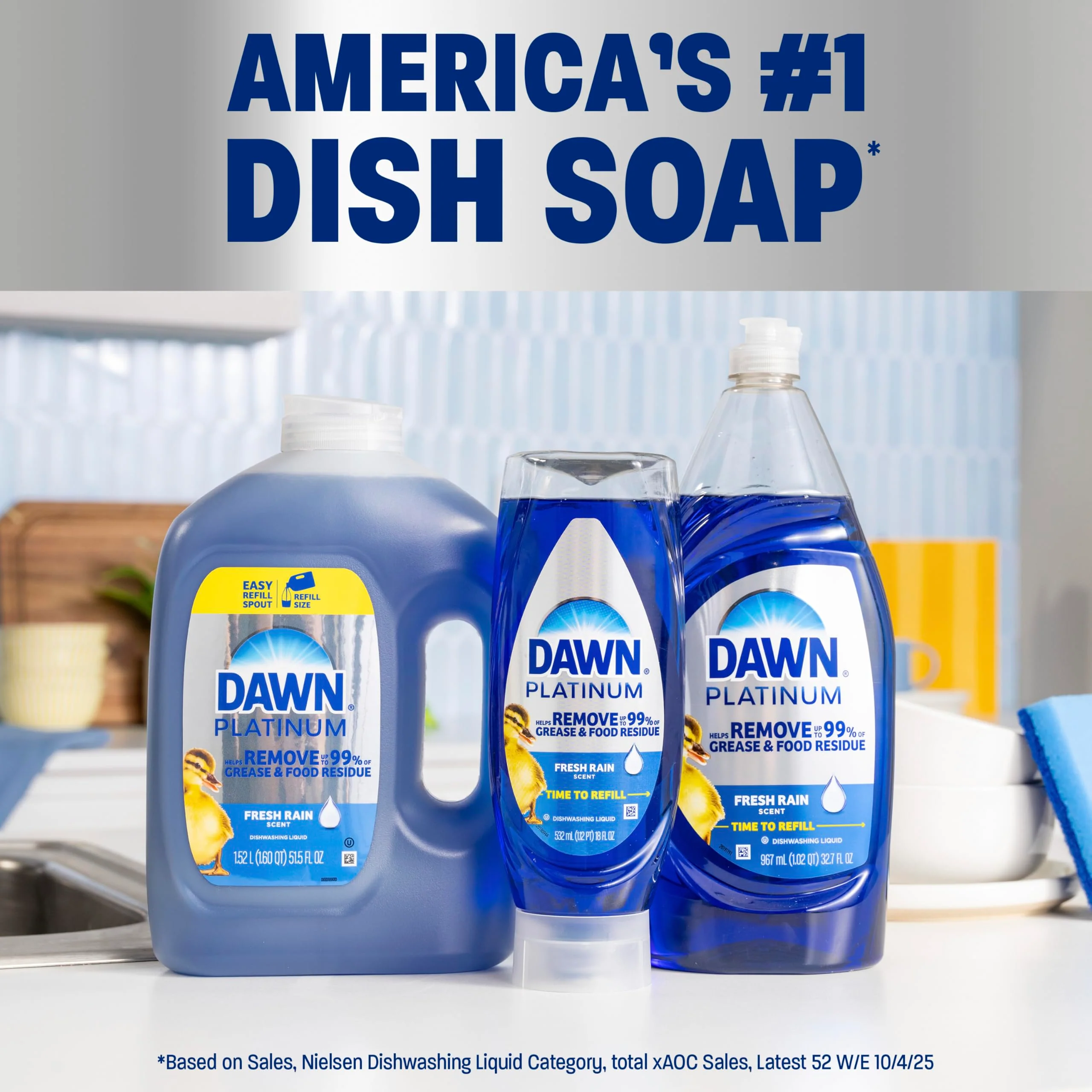 Dawn Platinum Dish Soap Fresh Rain Scent Liquid Dishwashing Detergent, Powerful Dawn Dish Soap for Tough Grease Removal, 30 oz - Image 8