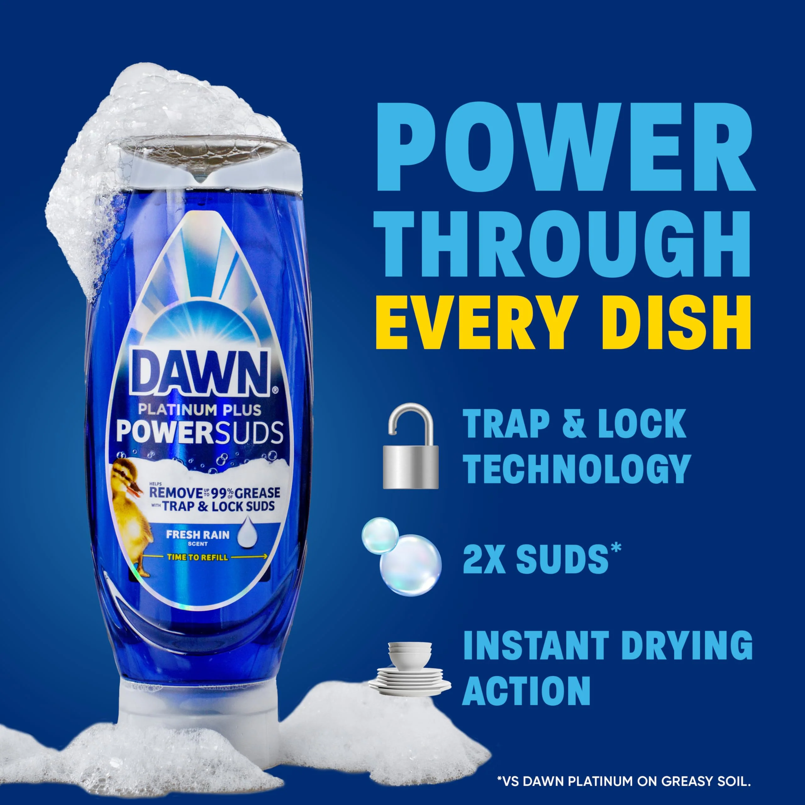 Dawn Platinum Plus PowerSuds Liquid Dish Soap, 17.4 oz. EZ-Squeeze Bottle - Image 3