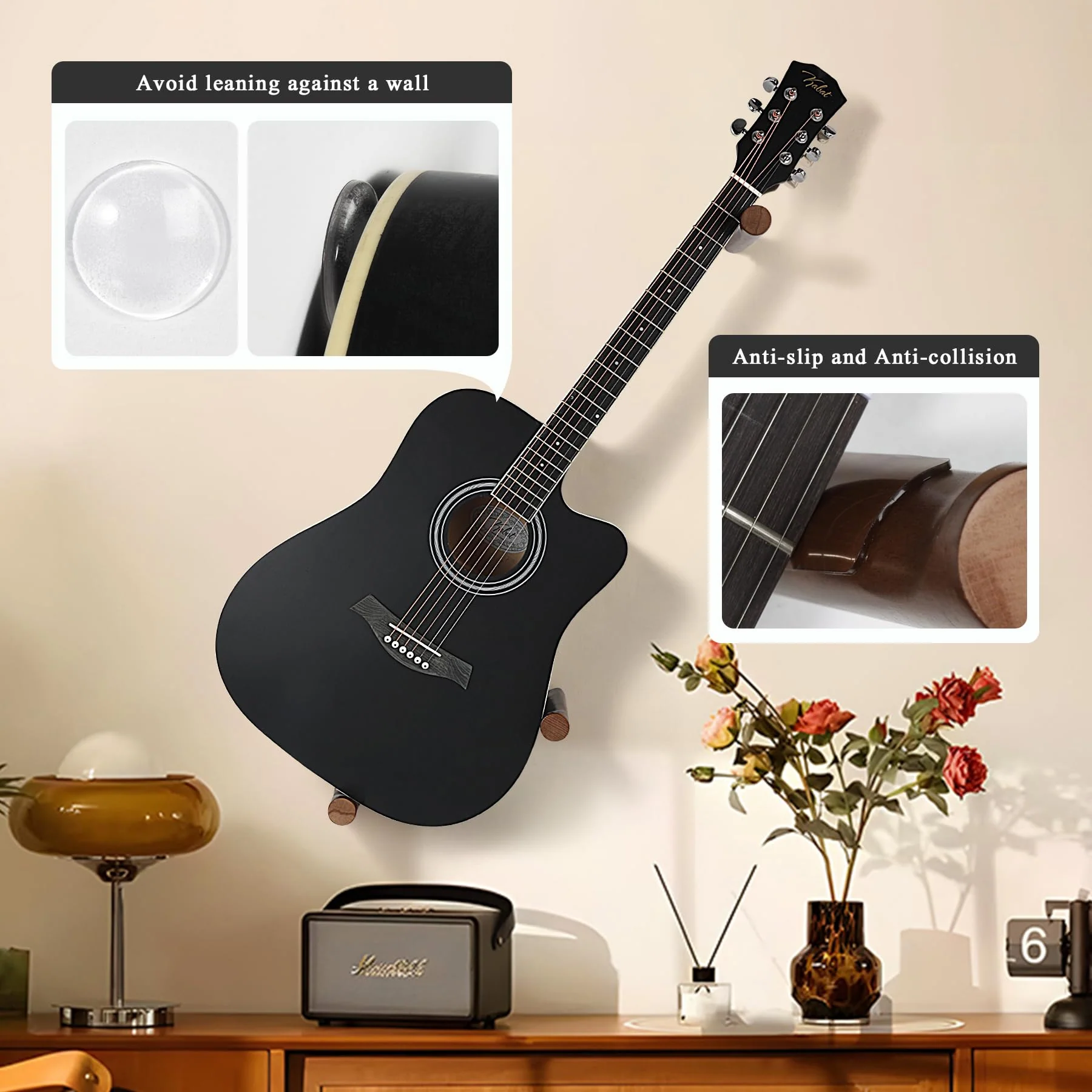 DAZZLIFE Horizontal Guitar Wall Hanger for Acoustic Electric Bass Ukulele Banjo (Brown) - Image 6