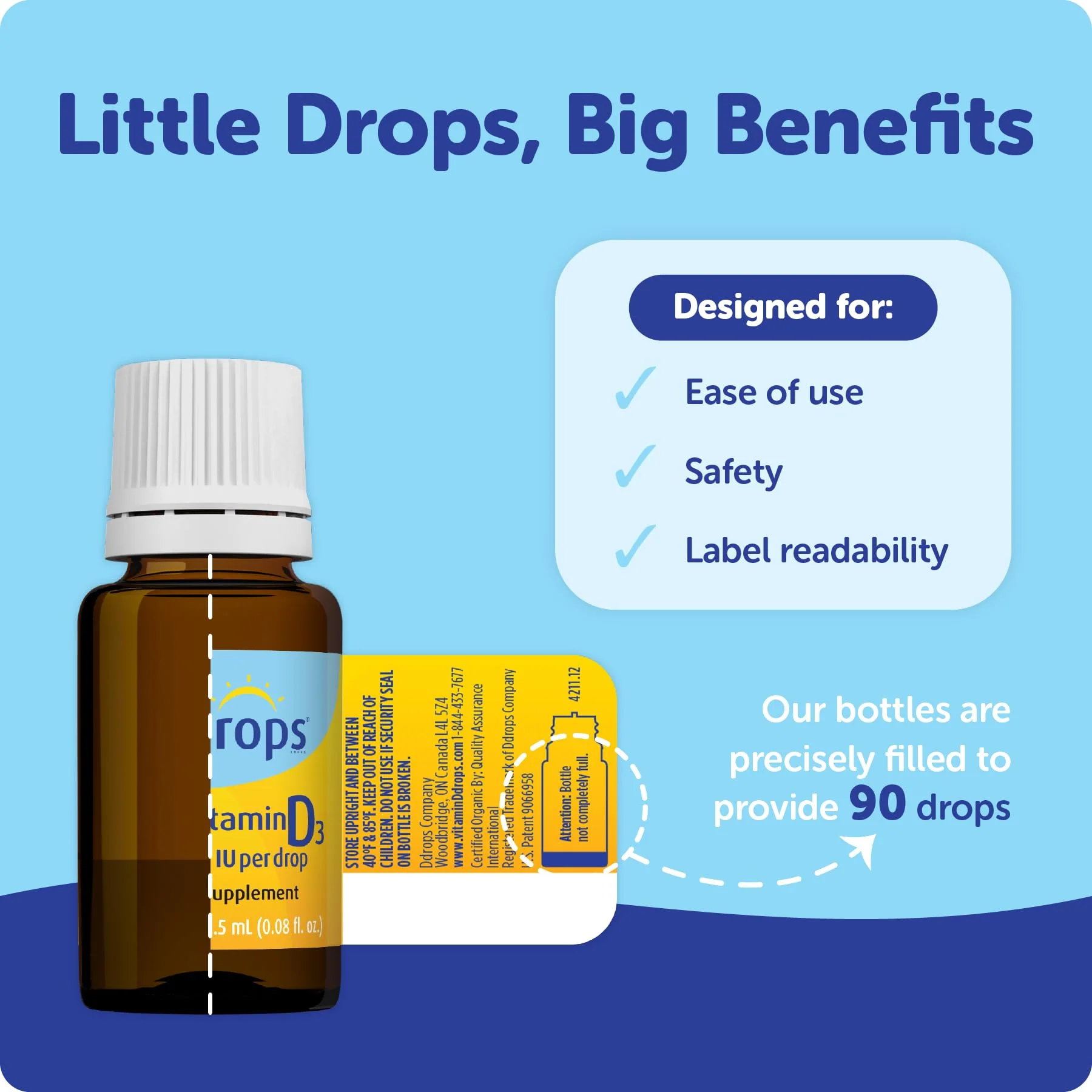 Ddrops Baby 400 IU, Vitamin D, 90 Drops 2.5mL (0.08 Fl. Oz (Pack of 1)) - Image 2