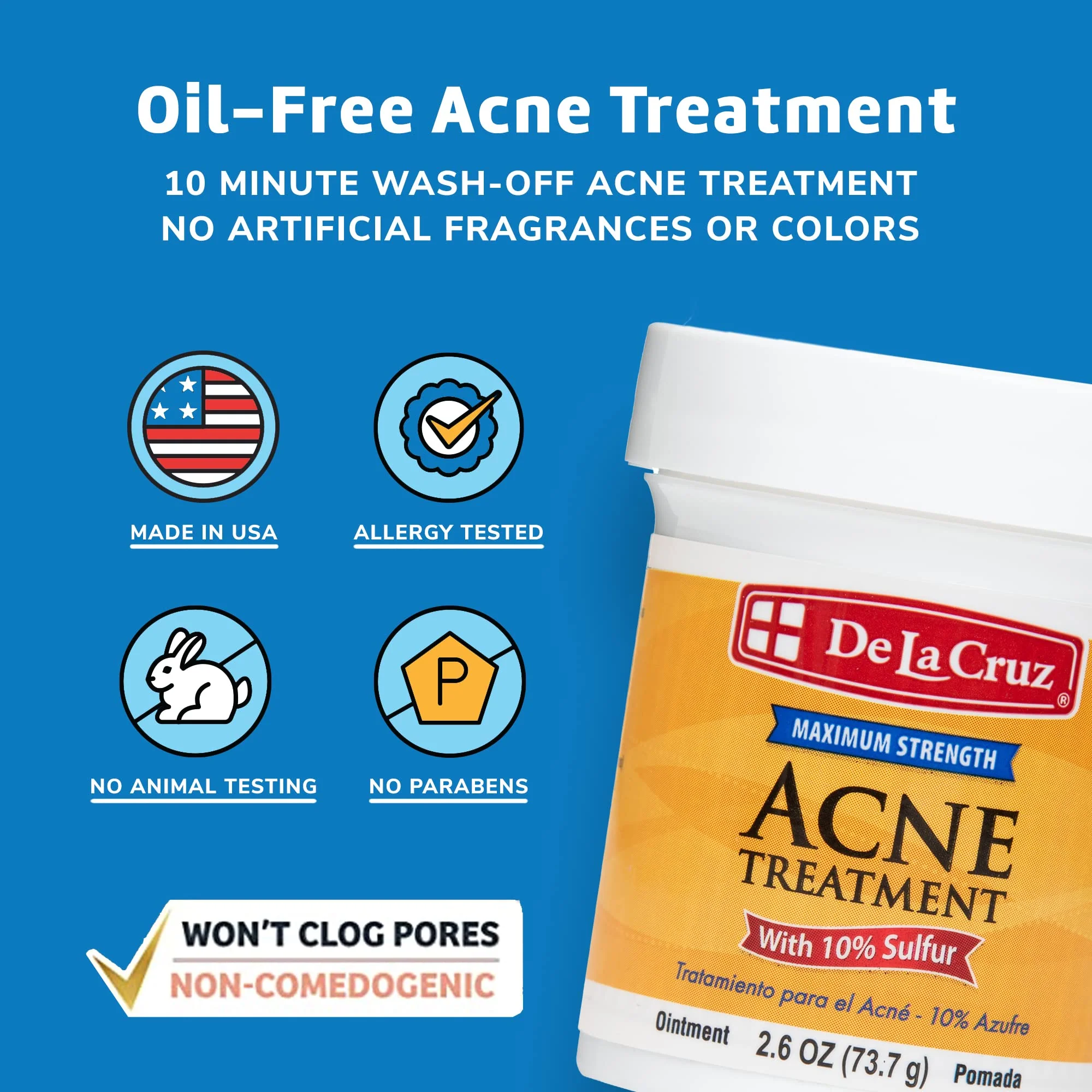 De La Cruz 10% Sulfur Ointment - Cystic Acne Treatment for Face and Body - Daily 10 Min Spot Treatment Mask - Safe and Effective Game Changing Hormonal Acne Treatment that Clears Up Pimples - 2.6 oz - Image 2
