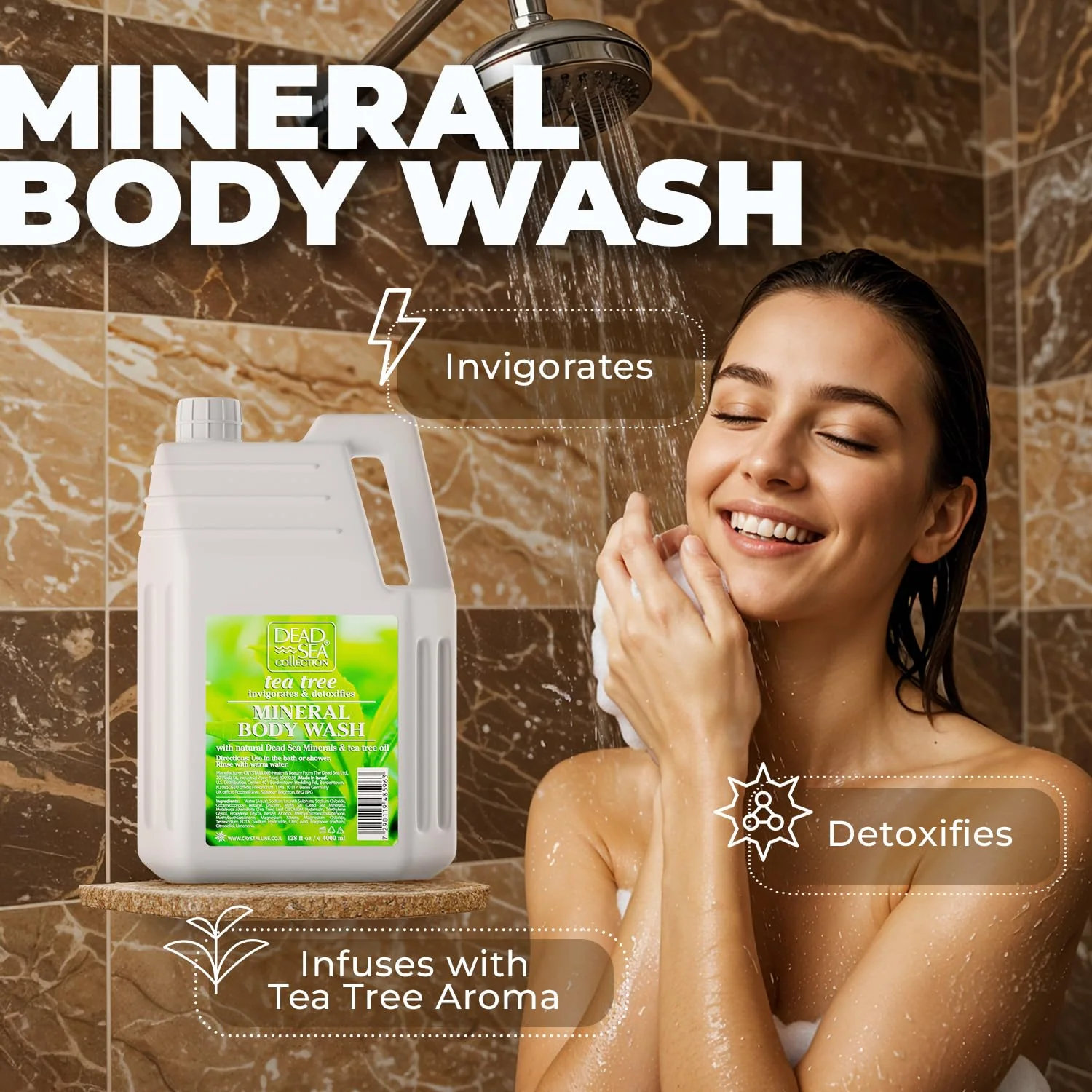 Dead Sea Collection Tea Tree Body Wash Refill for Women and Men – Bulk Size with Dead Sea Minerals and Tea Tree Oil – Cleanses and Moisturizes Skin (128 fl. oz) - Image 6