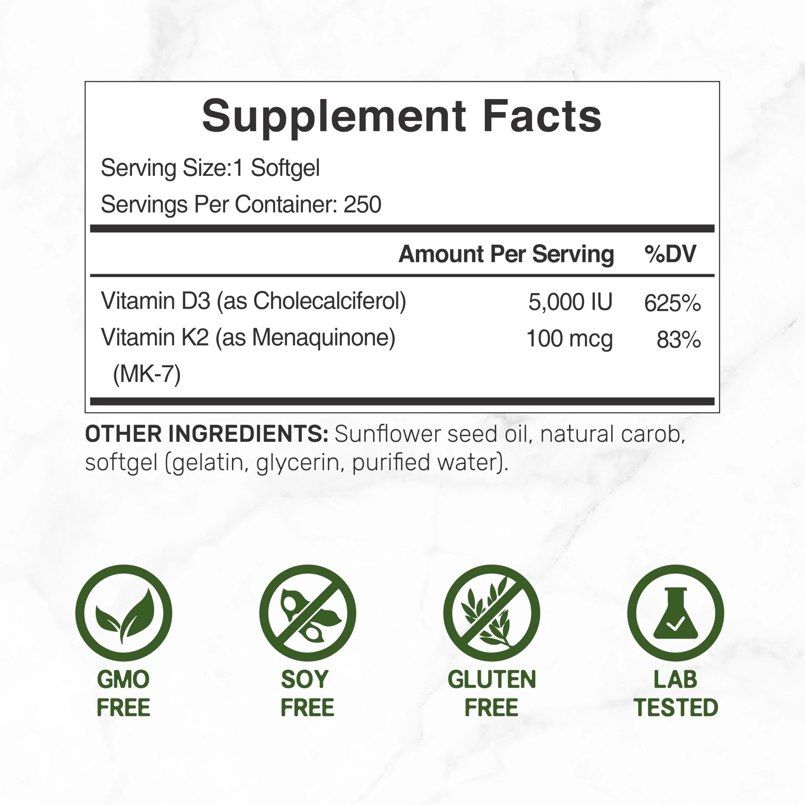 DEAL SUPPLEMENT 2 Pack Vitamin D3 5,000 IU + K2 MK7 Softgels, 500 Count | 2-in-1 Complex | Supports Heart, Bone, Teeth & Immune Health | Easy to Swallow - Image 2